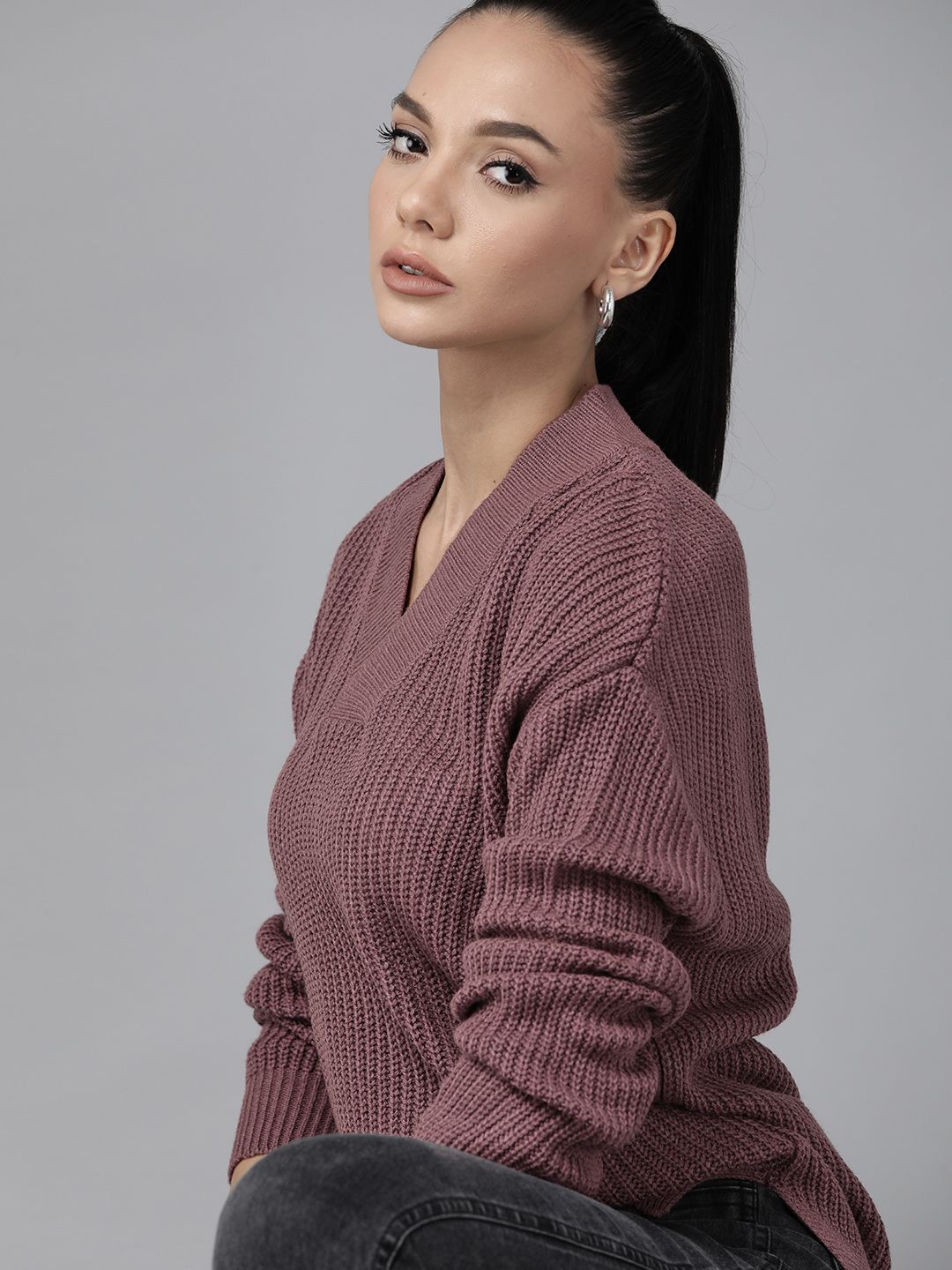 Roadster Women Mauve Ribbed Pullover Price in India