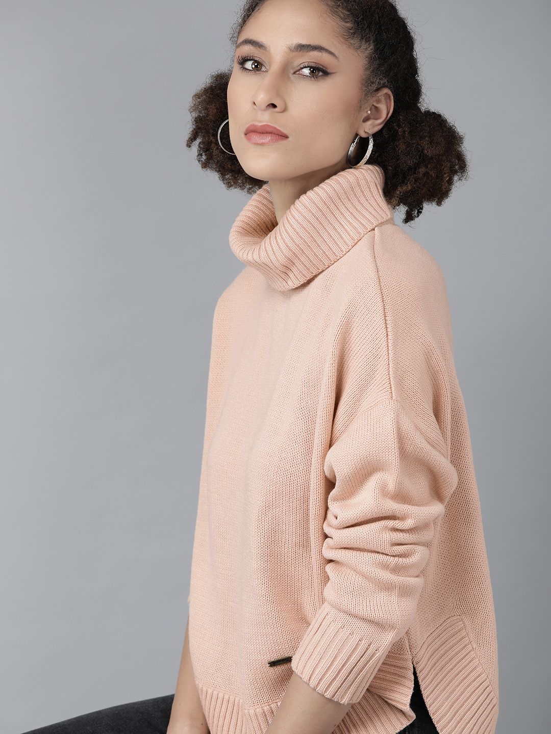 Roadster Women Peach-Coloured Pullover Price in India