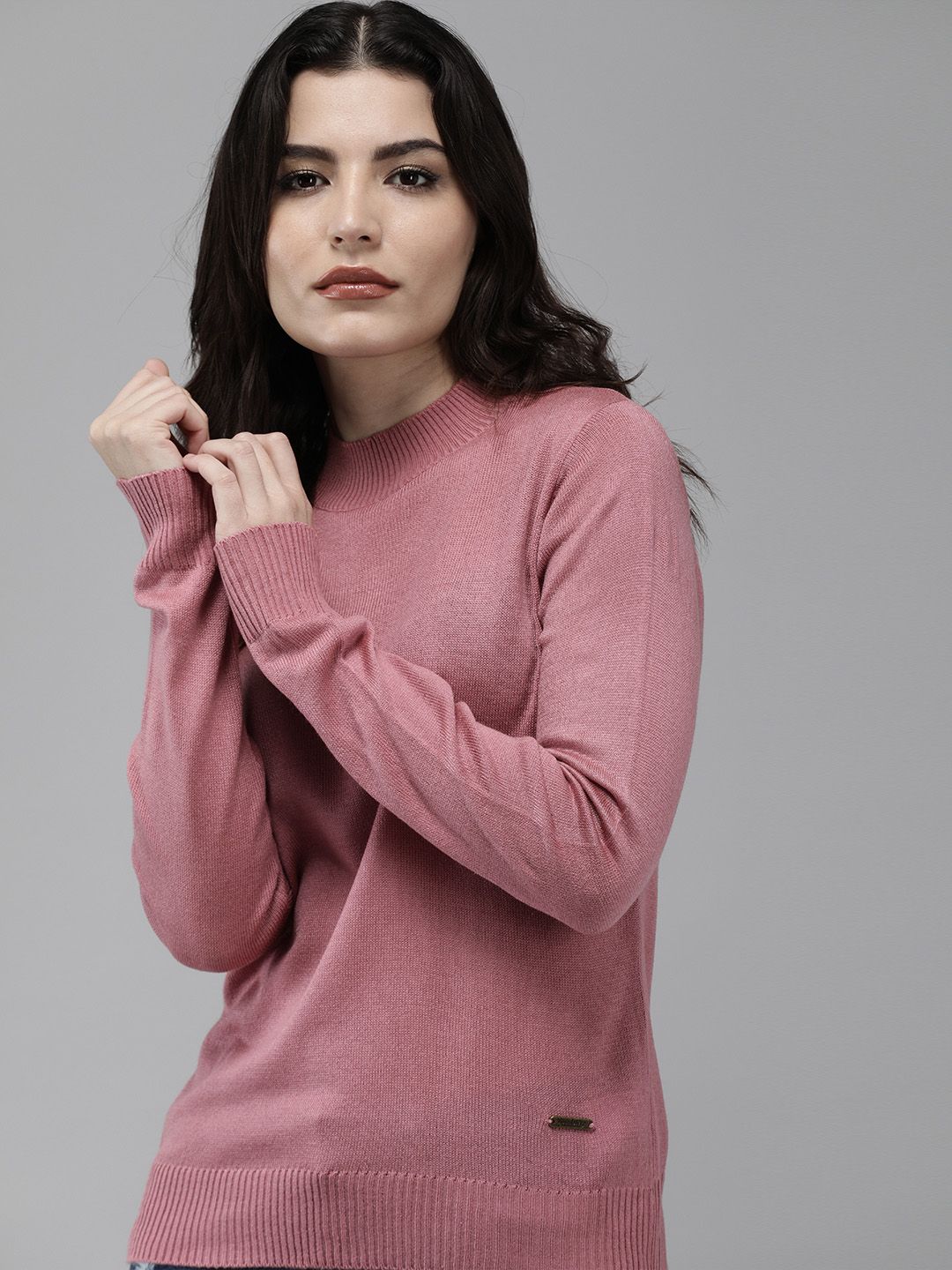 Roadster Women Pink Solid Round Neck Pullover Price in India