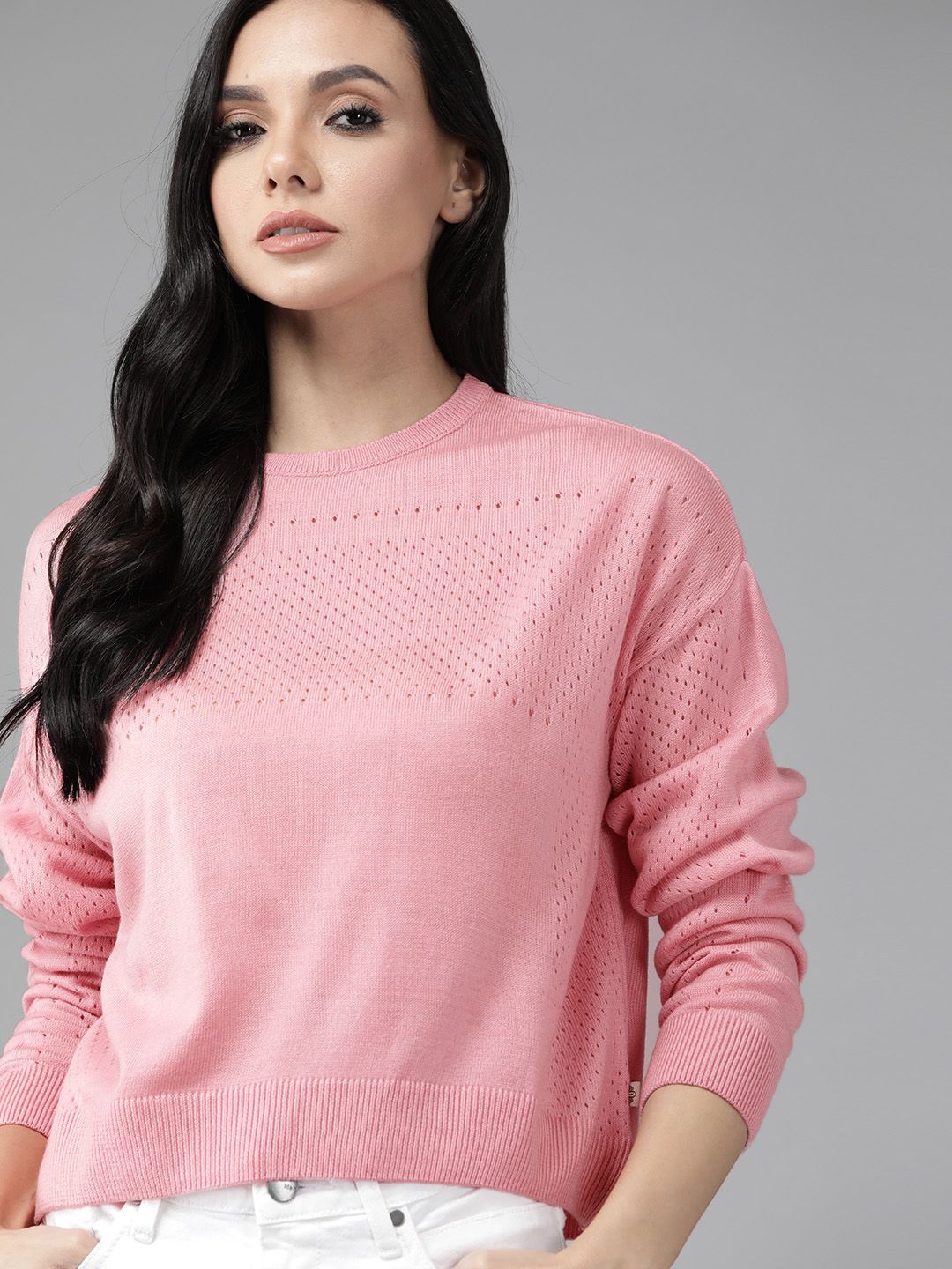 Roadster Women Pink Open Kit Pullover Price in India