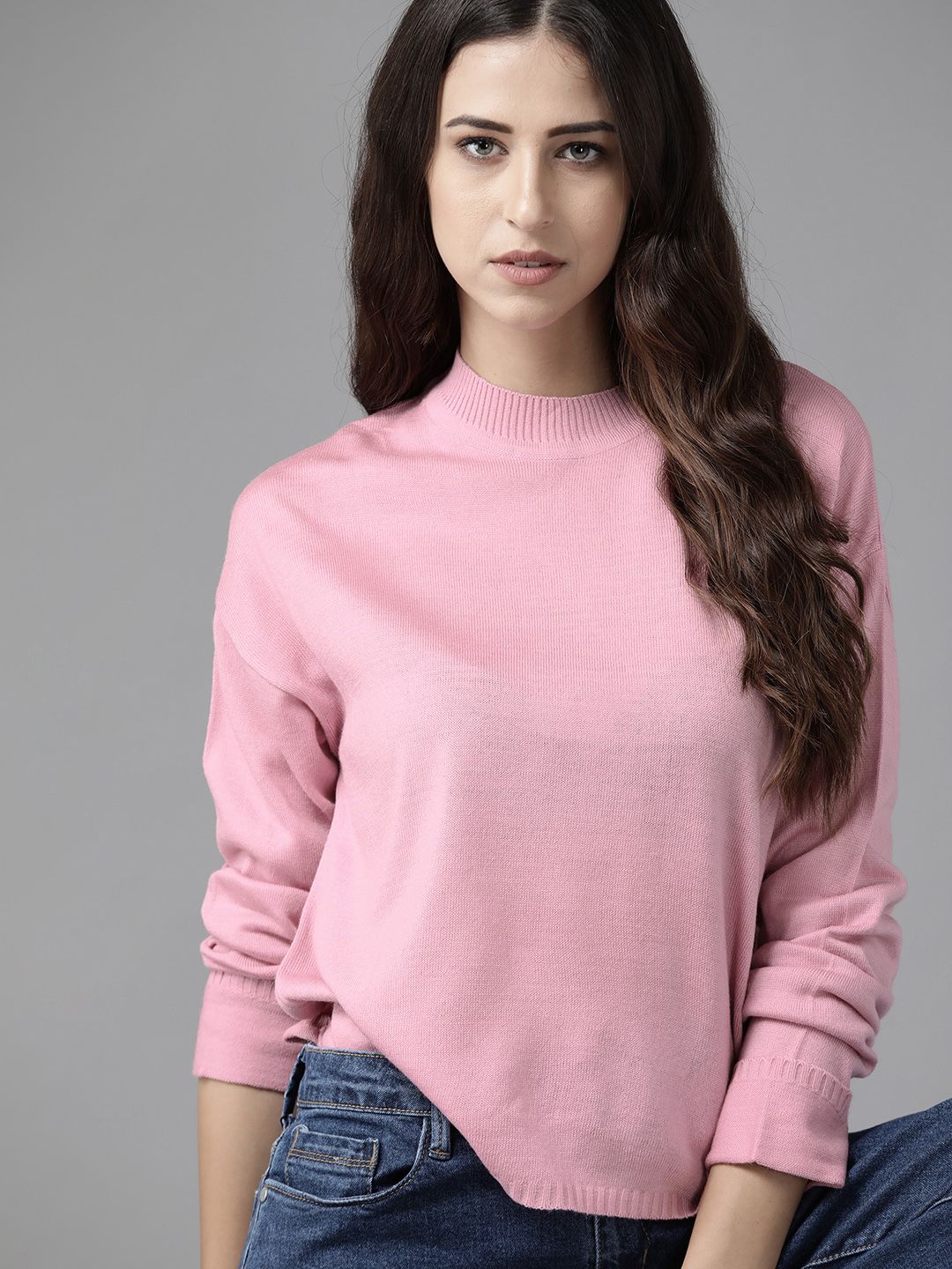Roadster Women Pink Solid Pullover Price in India