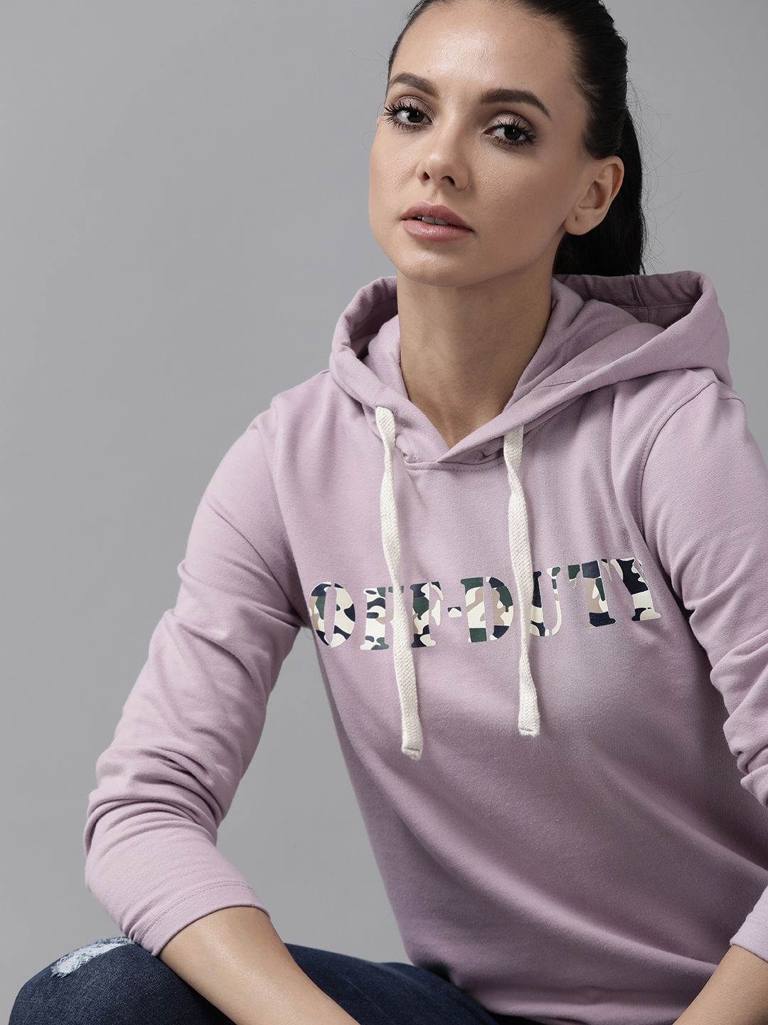 Roadster Women Lavender Printed Detail Hooded Sweatshirt Price in India