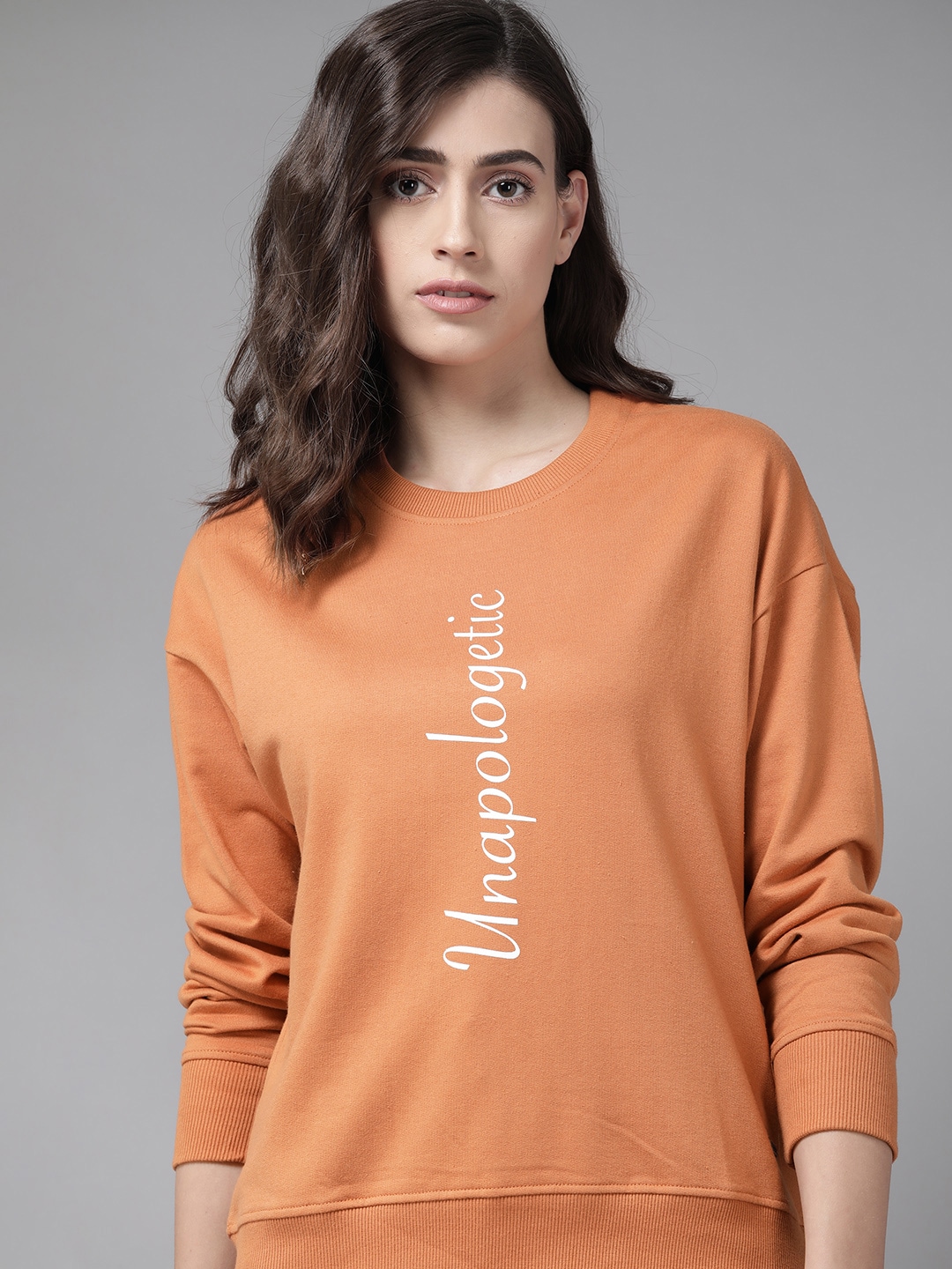 Roadster Women Rust Orange & White Typography Print Sweatshirt Price in India