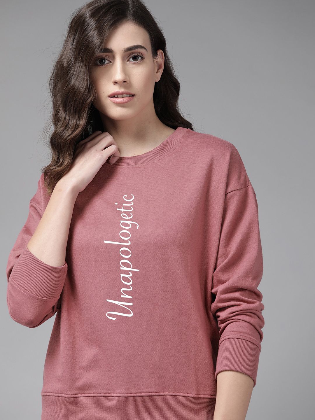 Roadster Women Pink & White Typography Print Sweatshirt Price in India