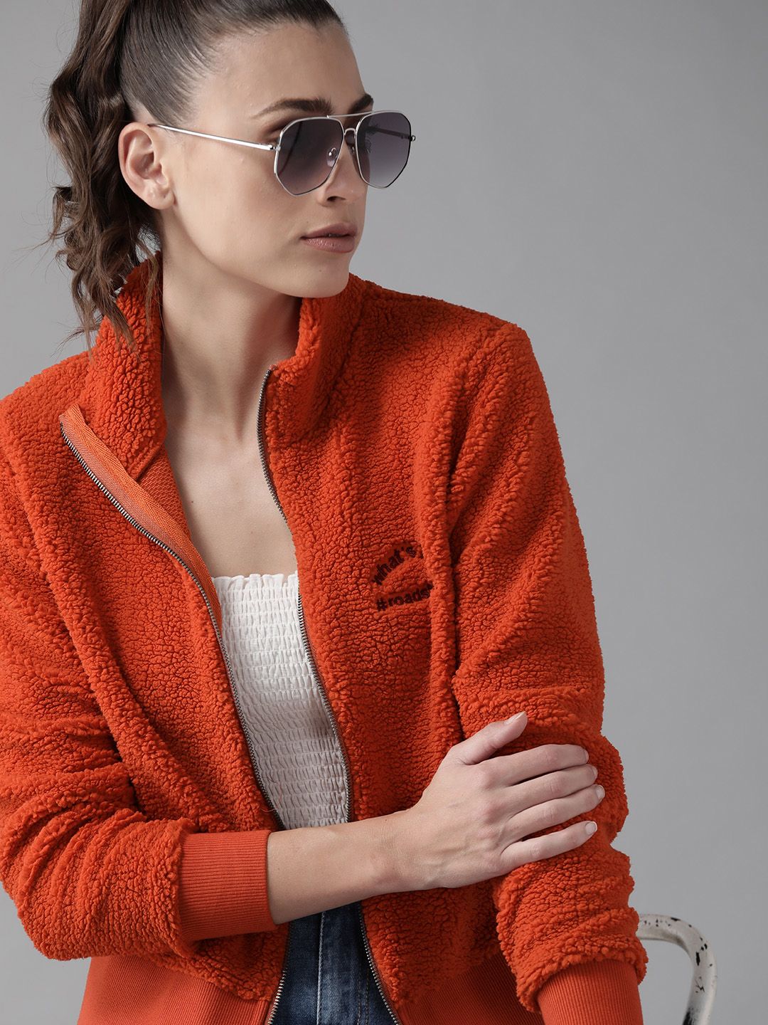 Roadster Women Rust Orange Solid Sweatshirt Price in India