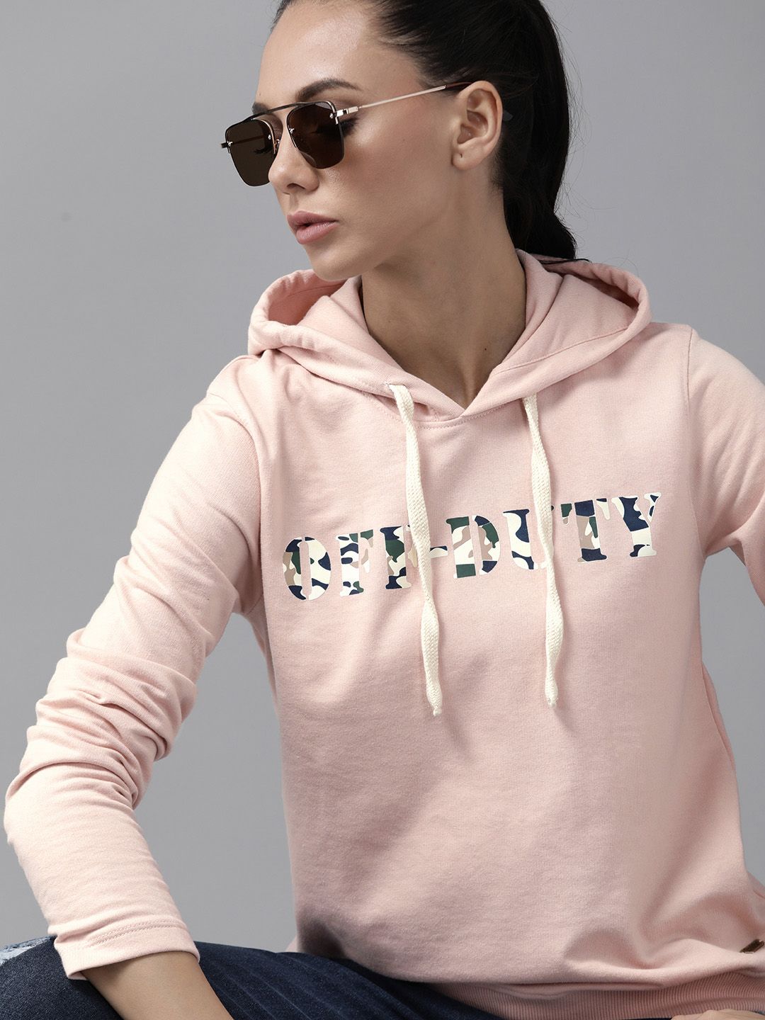 Roadster Women Pink Printed Detail Hooded Sweatshirt Price in India