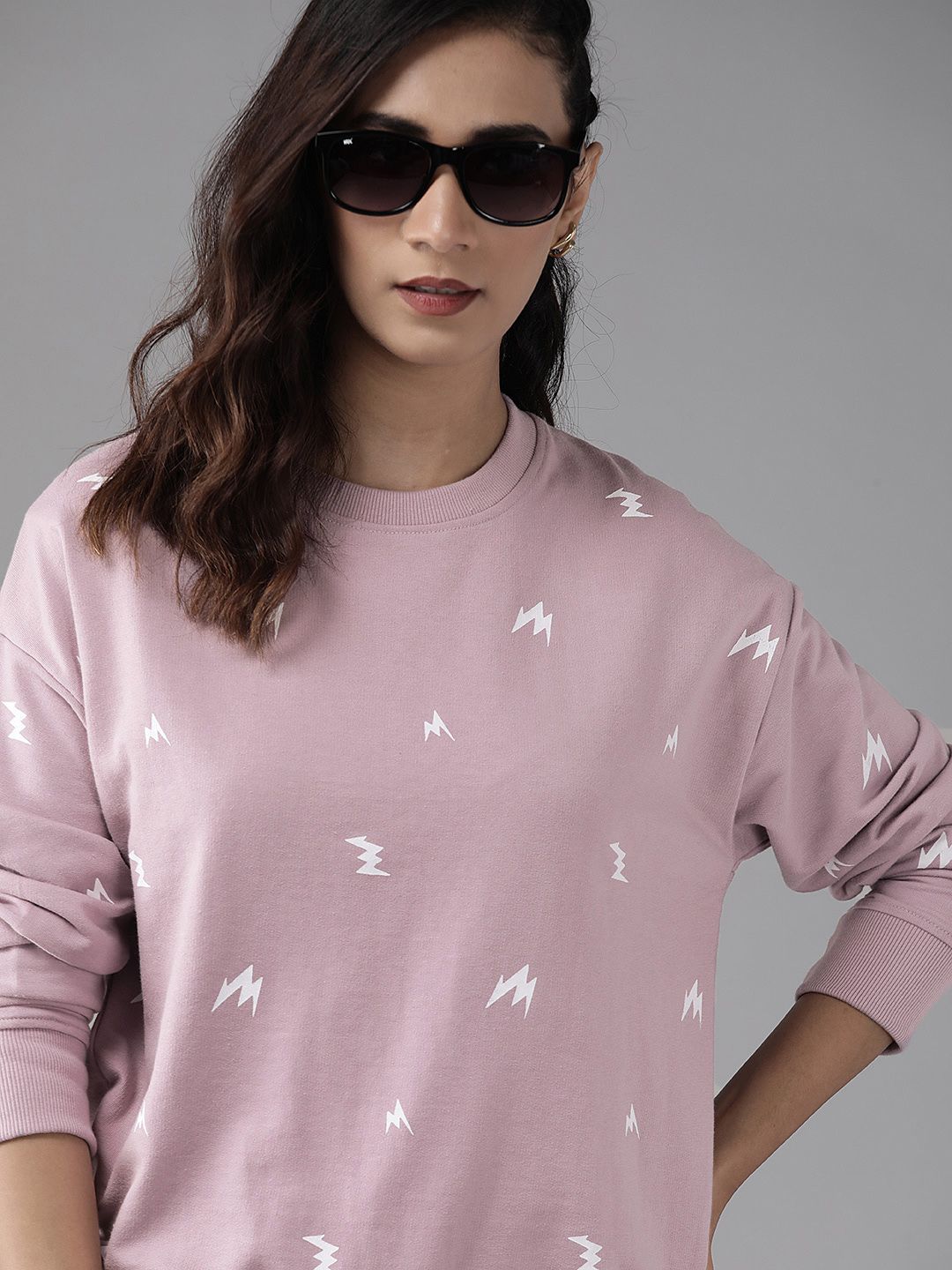 Roadster Women Lavender Printed Drop Shoulder Boxy Sweatshirt Price in India