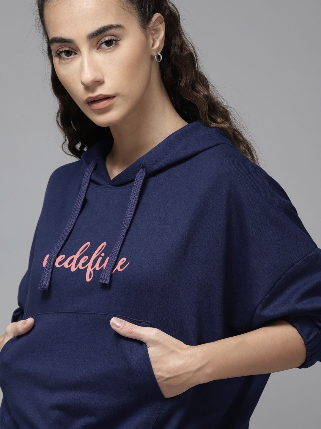 Roadster Women Navy Blue Printed Hooded Sweatshirt Price in India
