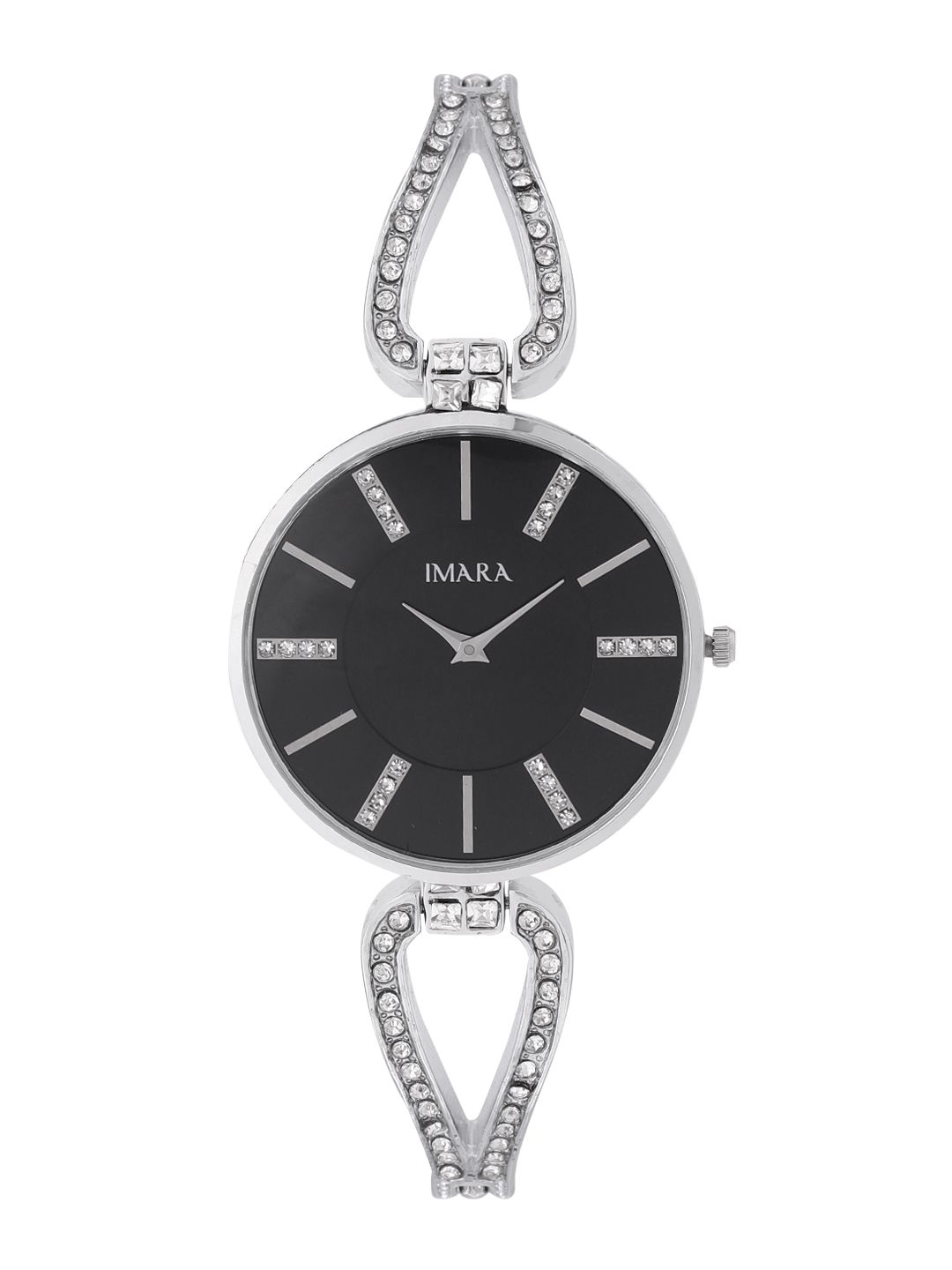 IMARA Women Black Dial & Silver Toned Bracelet Style Straps Analogue Watch 012-A Price in India