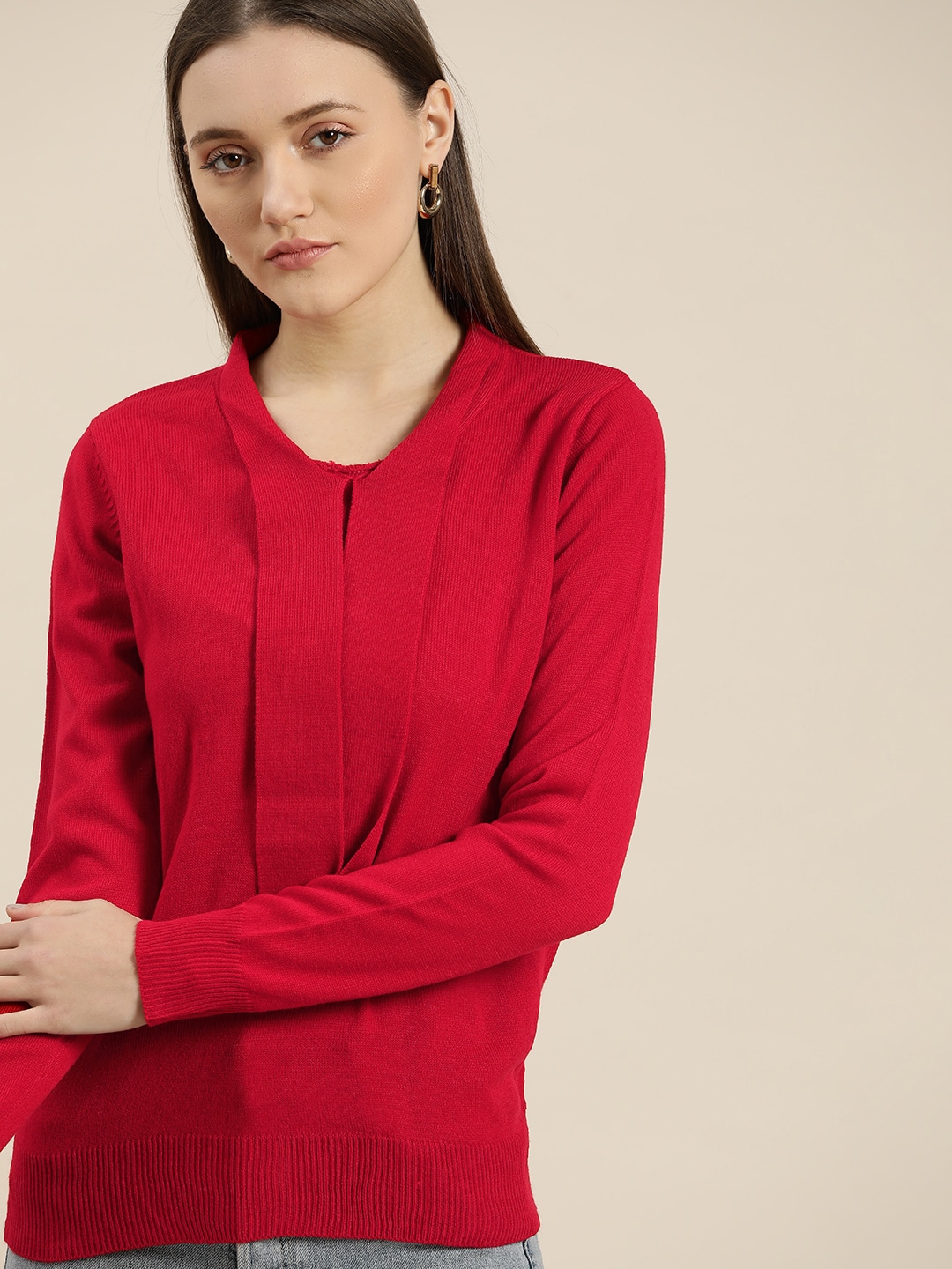 her by invictus Women Red Solid Pullover Price in India