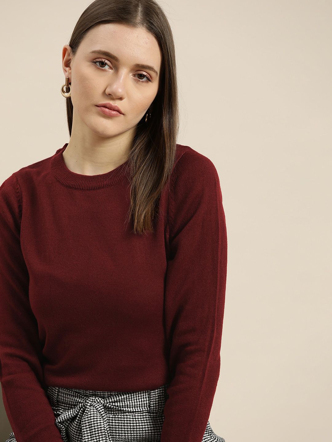 her by invictus Women Maroon Solid Pullover Price in India