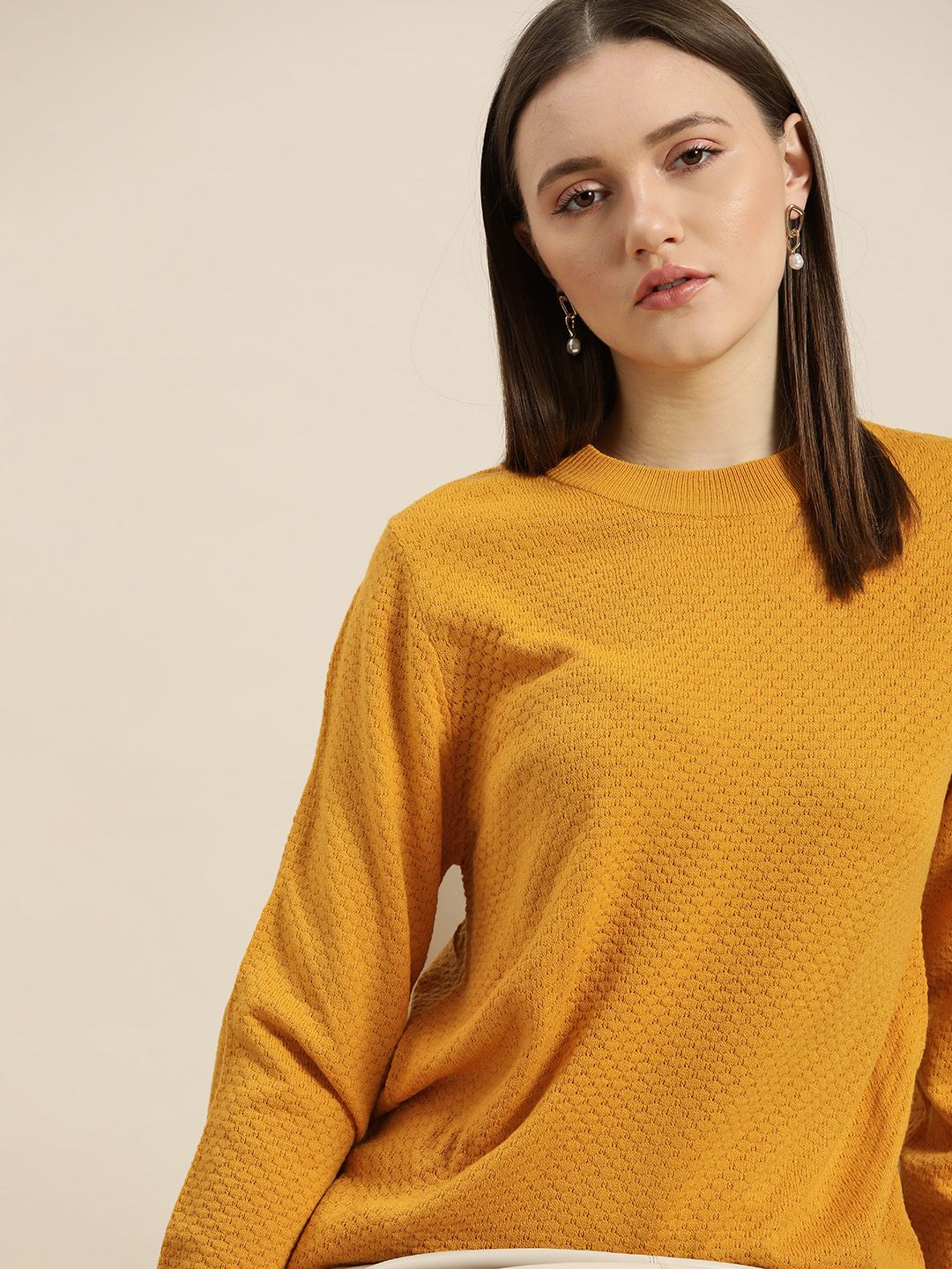her by invictus Women Mustard Yellow Pullover Price in India