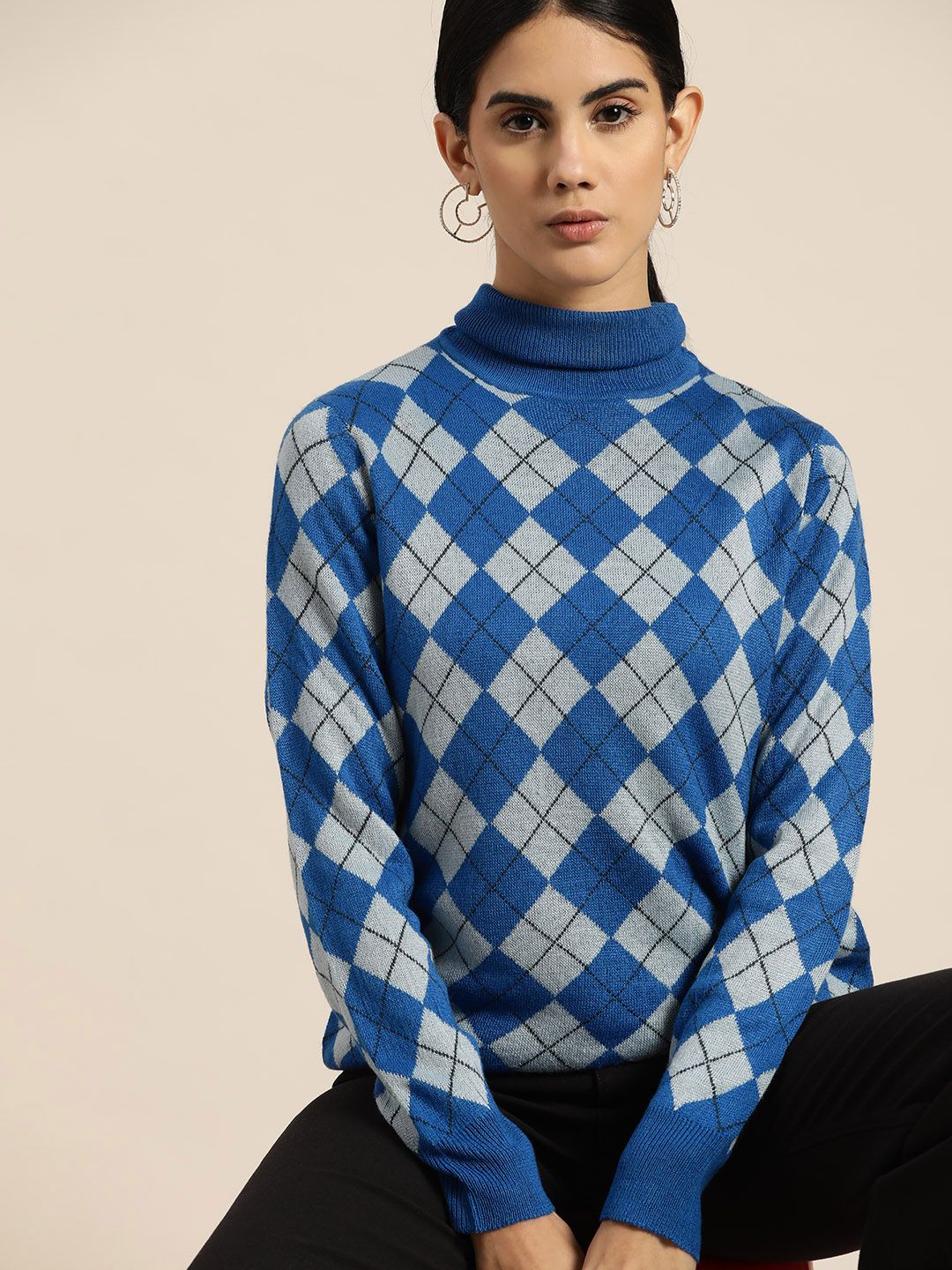 her by invictus Women Blue Argyle Pullover Price in India
