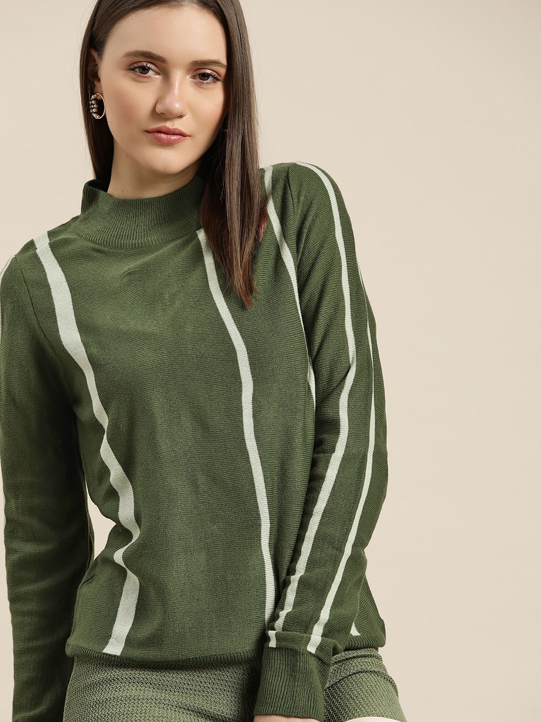 her by invictus Women Green Striped Pullover Price in India