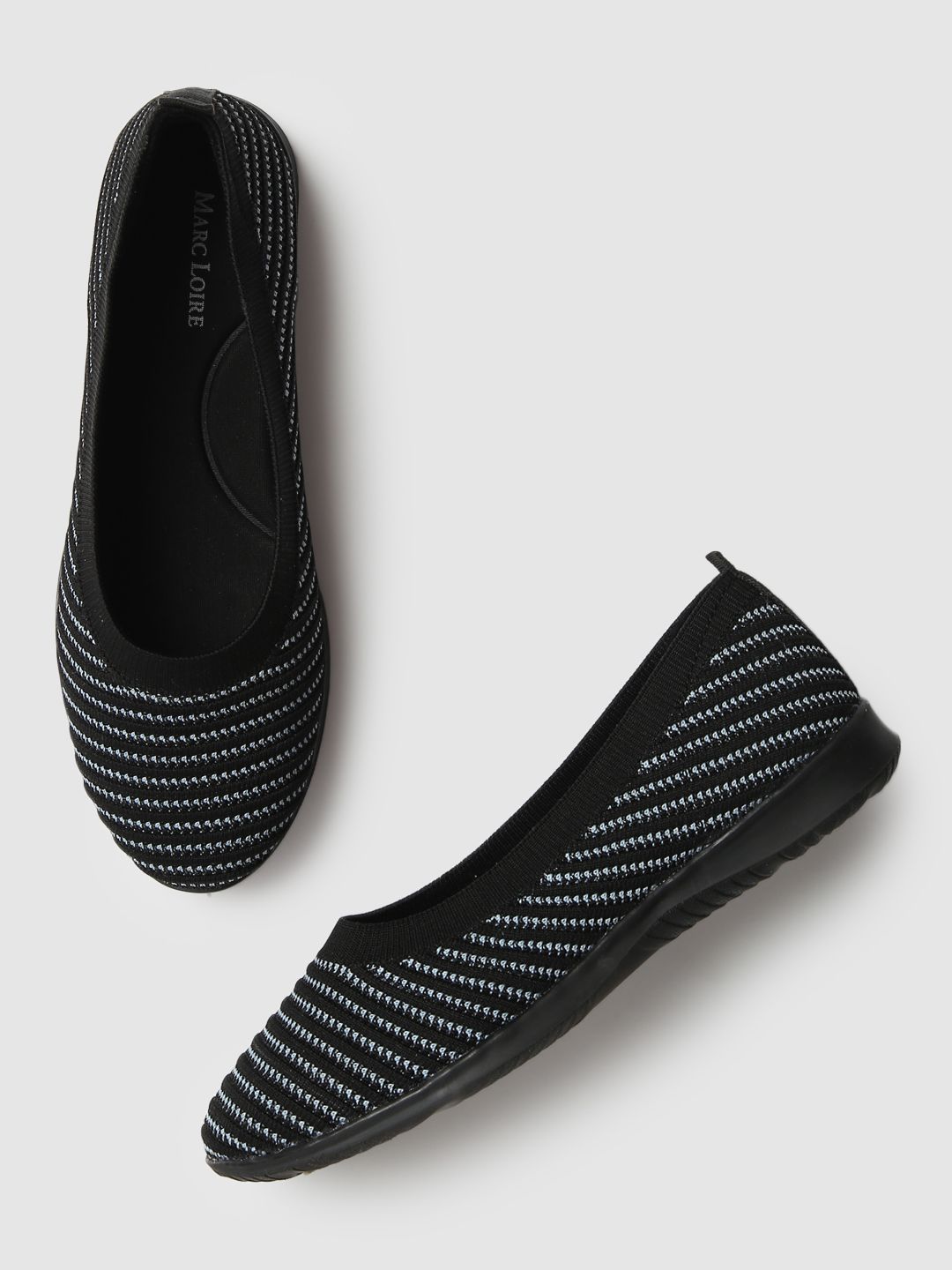 Marc Loire Women Black & Blue Striped Woven Design Ballerinas