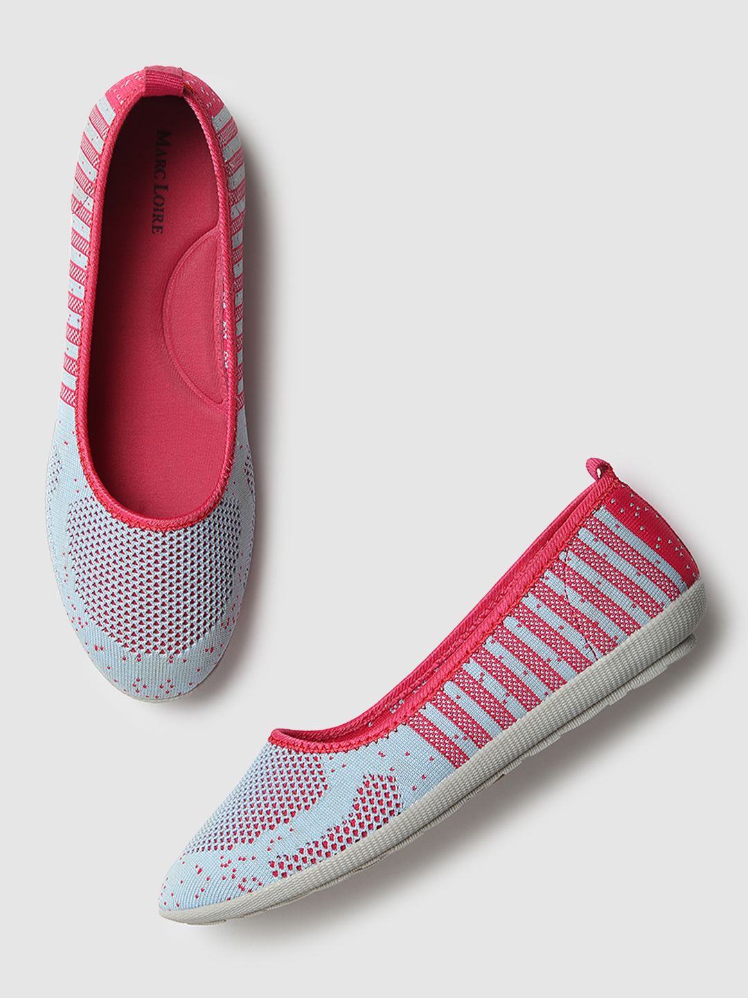 Marc Loire Women Pink & Blue Woven Design Ballerinas with Striped Detail Price in India