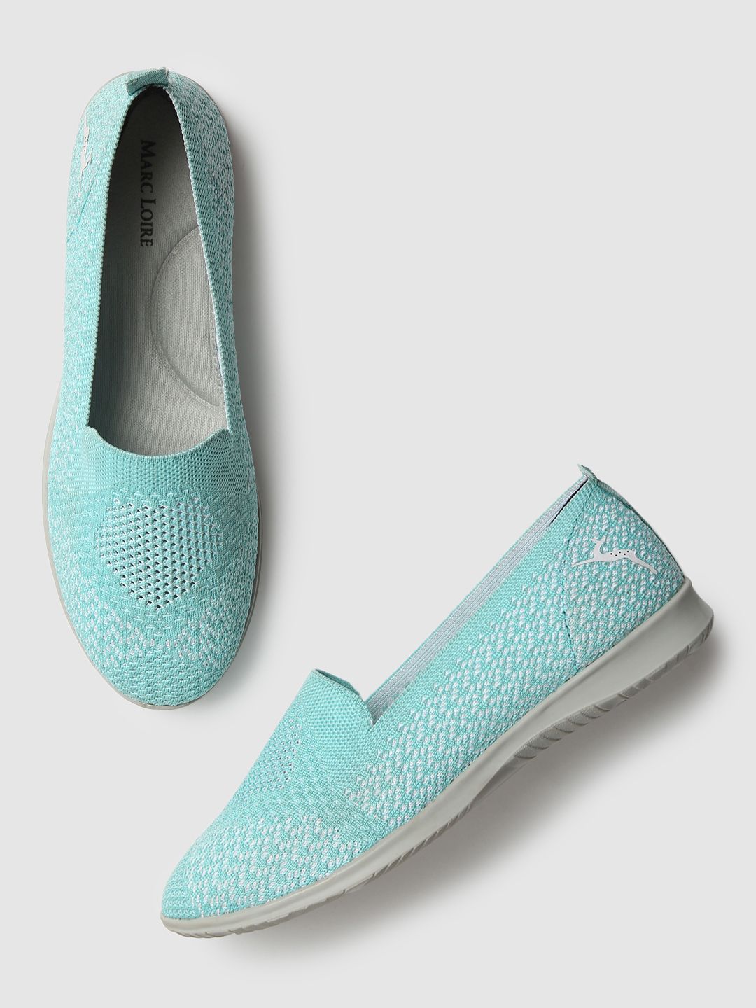 Marc Loire Women Sea Green & White Geometric Woven Design Slip-On Sneakers Price in India