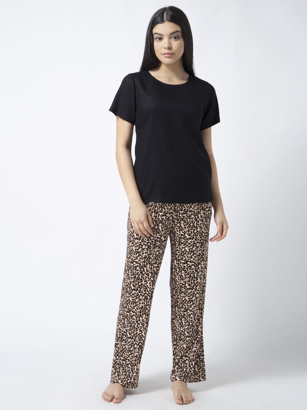 ADORENITE Women Black Animal Printed Soft pyjama Set Price in India