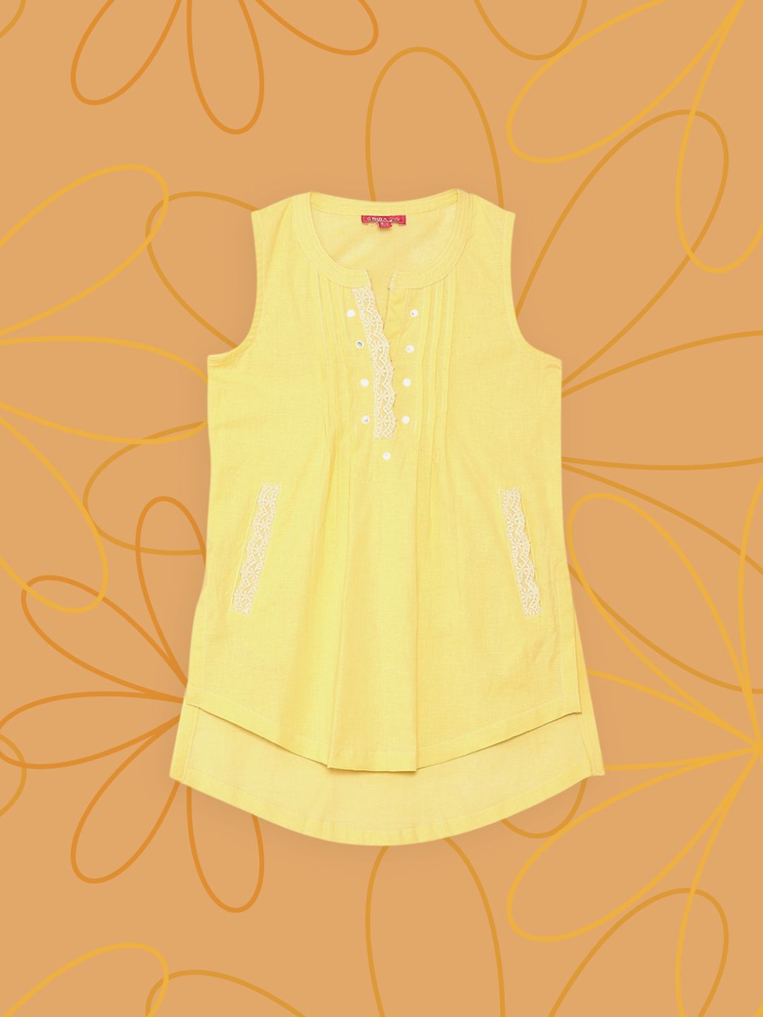 Biba Girls Yellow Solid Straight Kurti