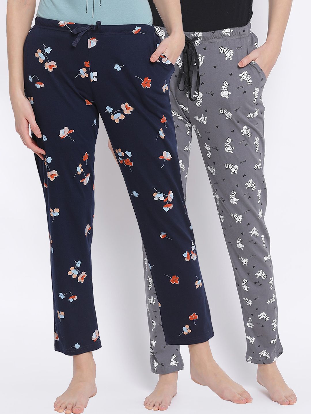 Kanvin Women Pack Of 2 Printed Pure Cotton Lounge Pants Price in India