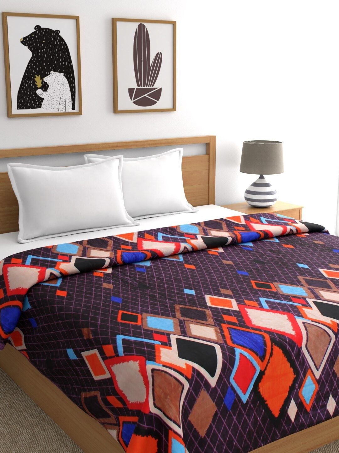 Signature Purple & Orange Geometric AC Room 380 GSM Double Bed Blanket Price in India