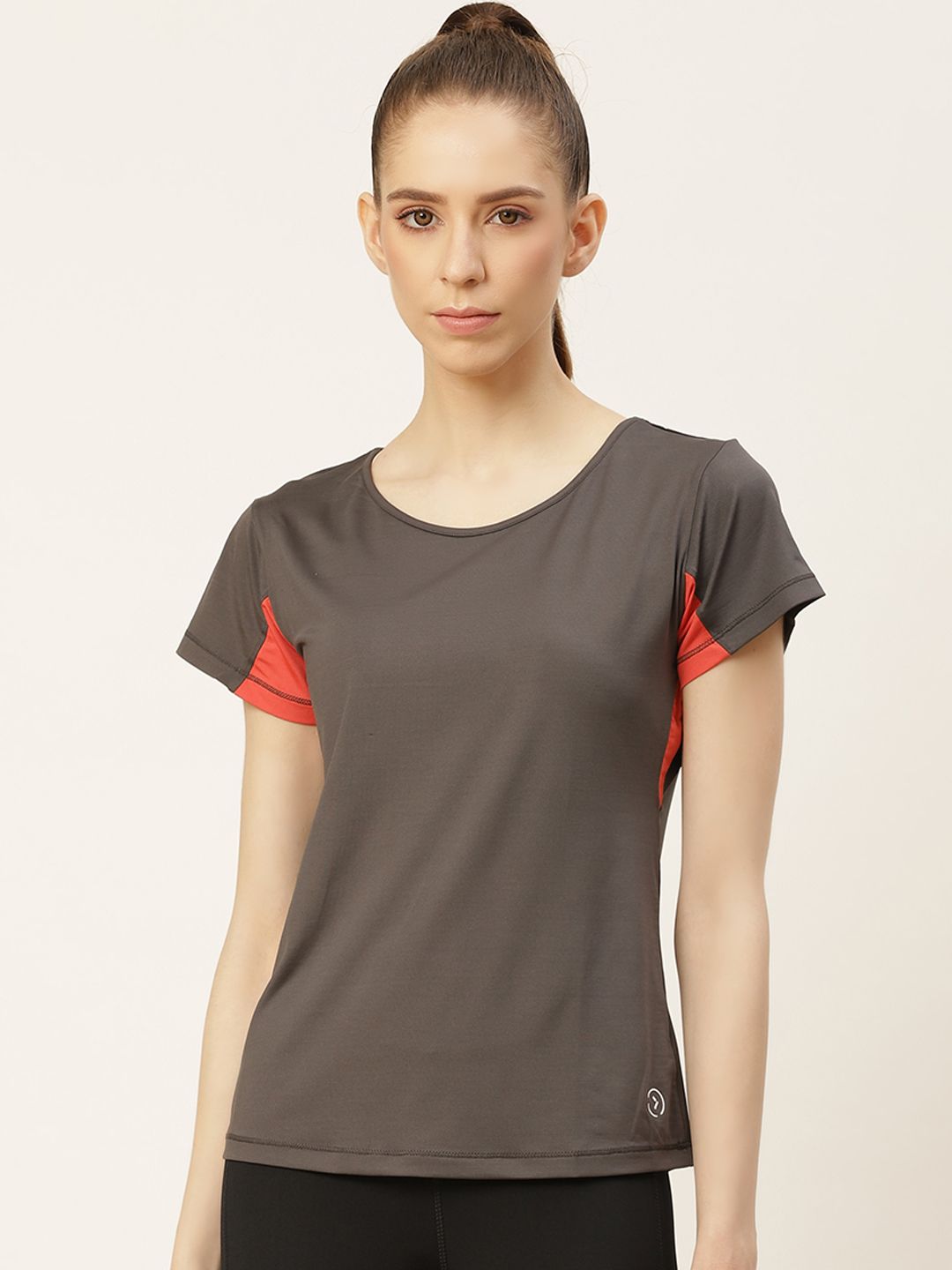 KICA Women Charcoal Grey Solid Rapid Dry T-shirt Price in India