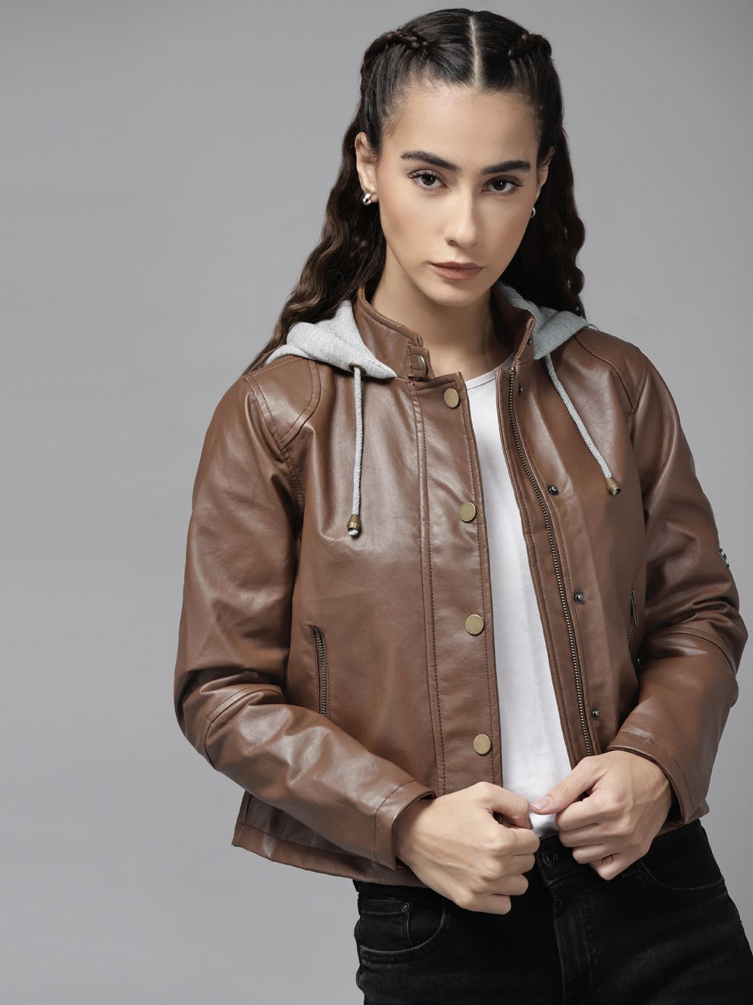 Roadster Women Brown Solid Coated Hooded Tailored Jacket Price in India
