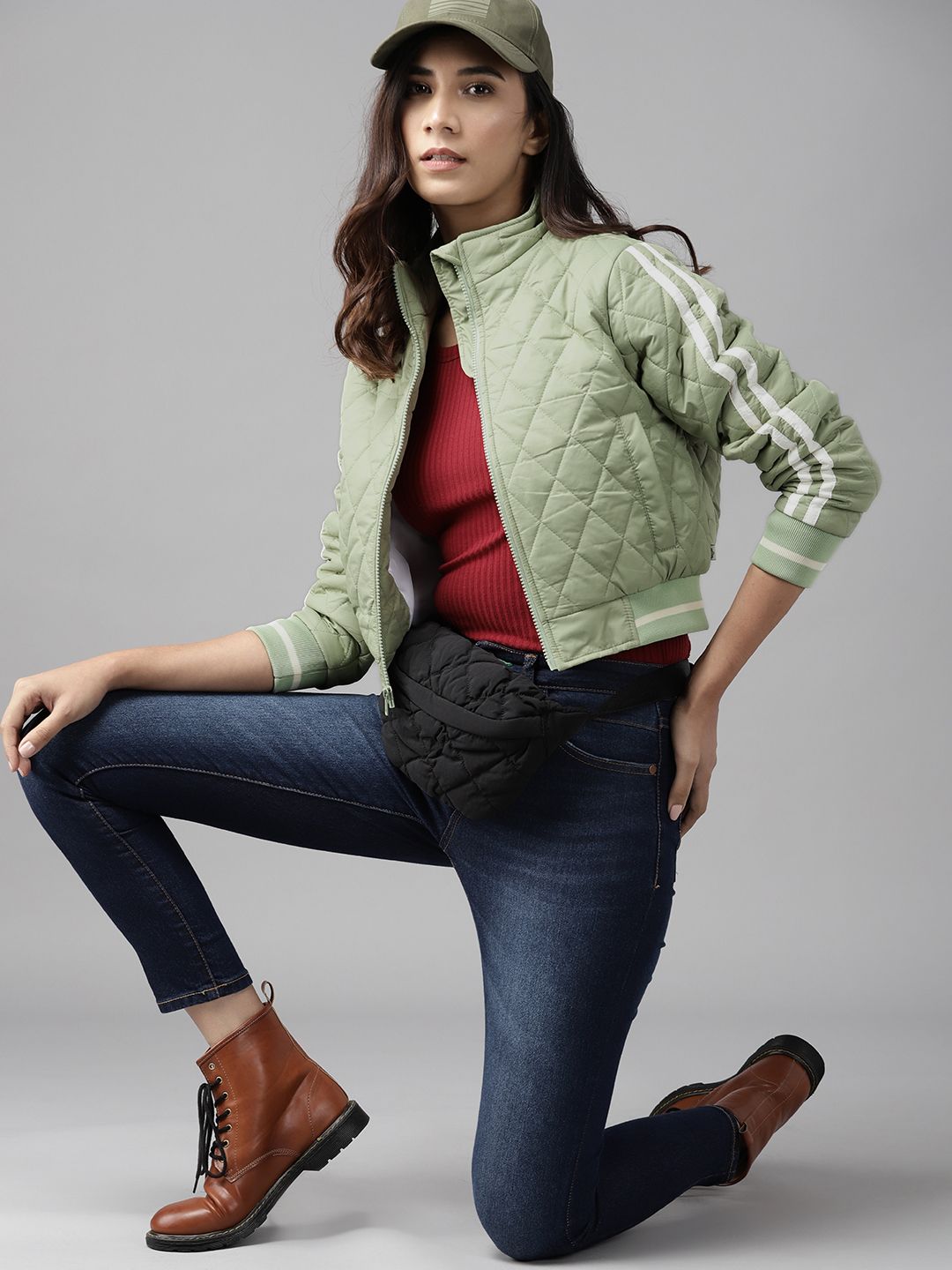 Roadster Women Green Solid Crop Quilted Jacket Price in India
