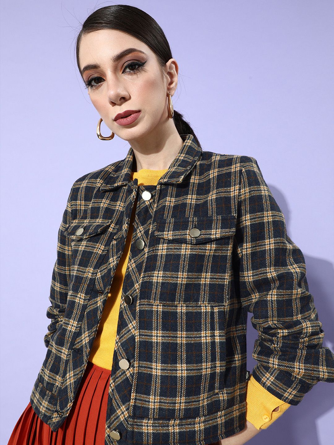 Roadster Women Navy Blue & Beige Checked Tailored Jacket Price in India