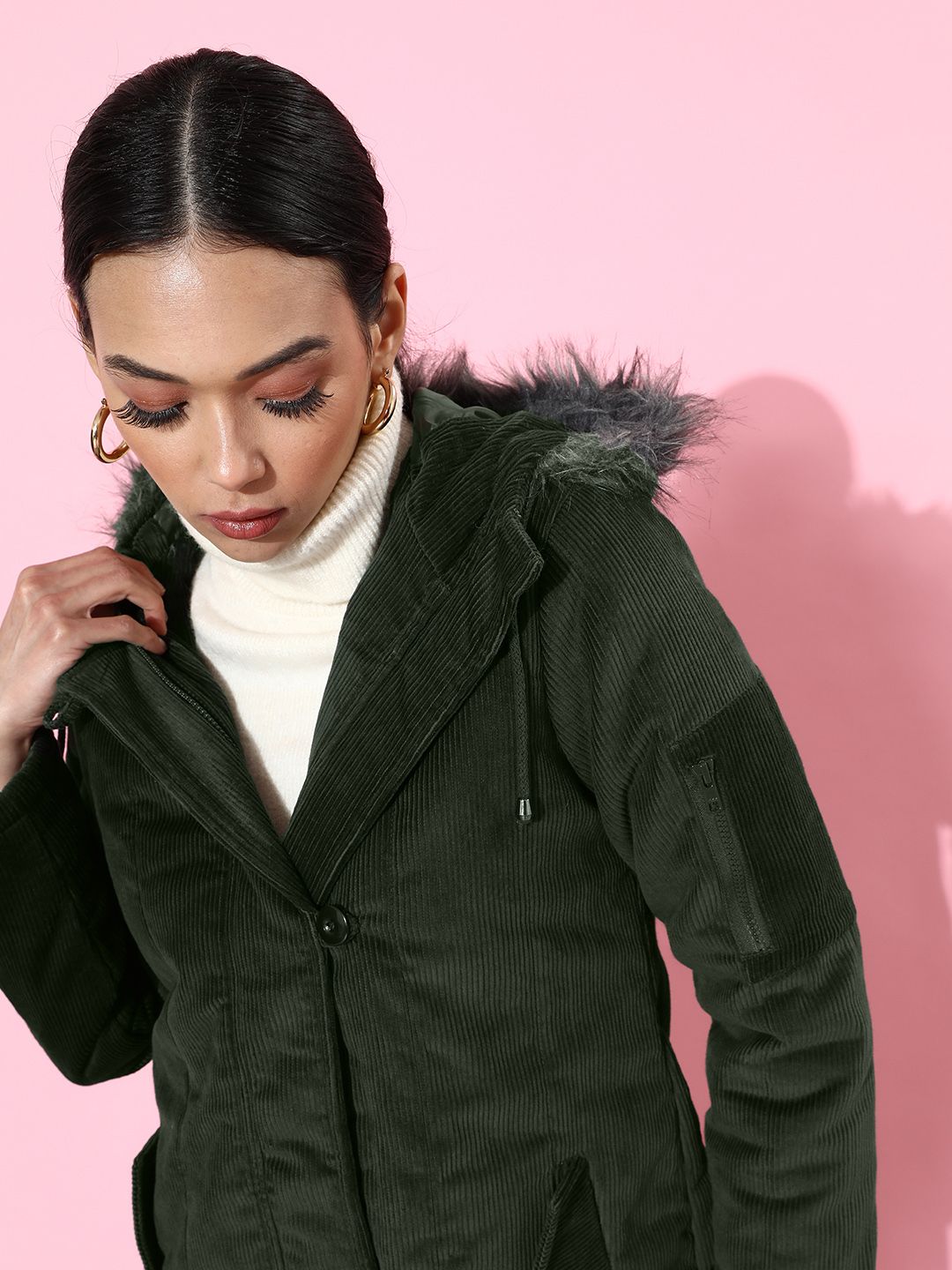 Roadster Women Lovely Olive Solid Parka Jacket Price in India