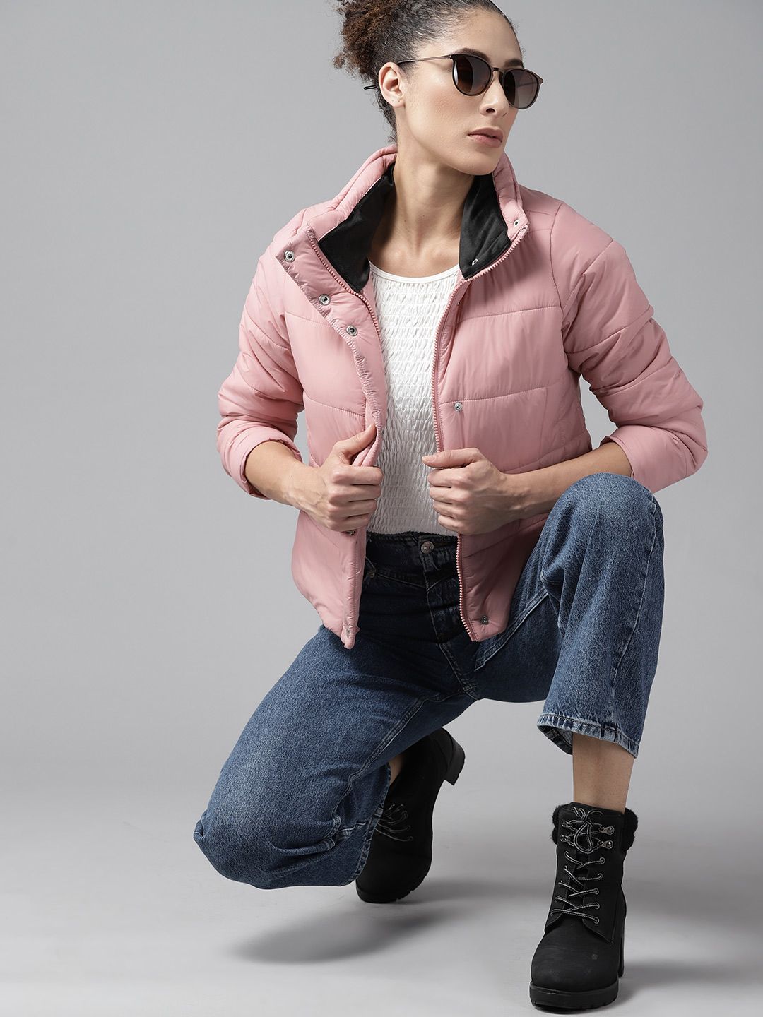 Roadster Women Pink Solid Padded Jacket Price in India
