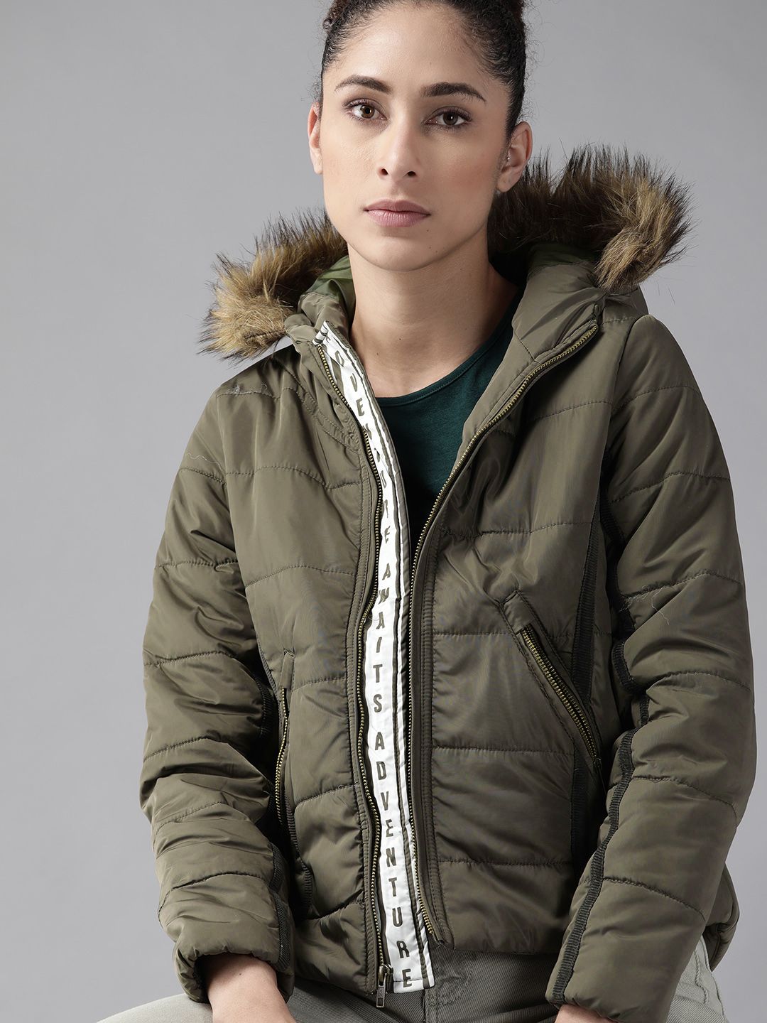 Roadster Women Olive Green Parka Jacket Price in India