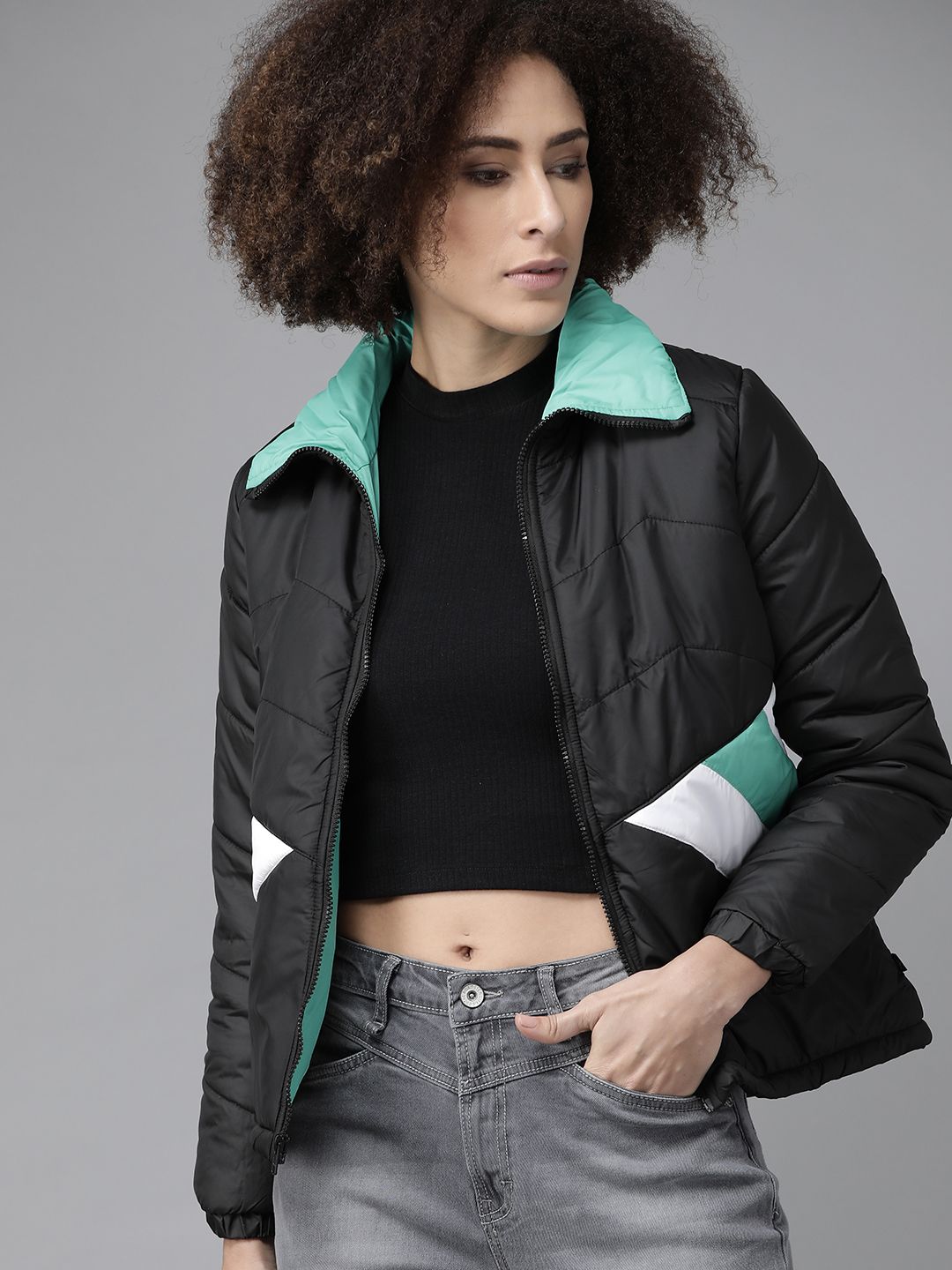 Roadster Women Black Solid Padded Jacket Price in India