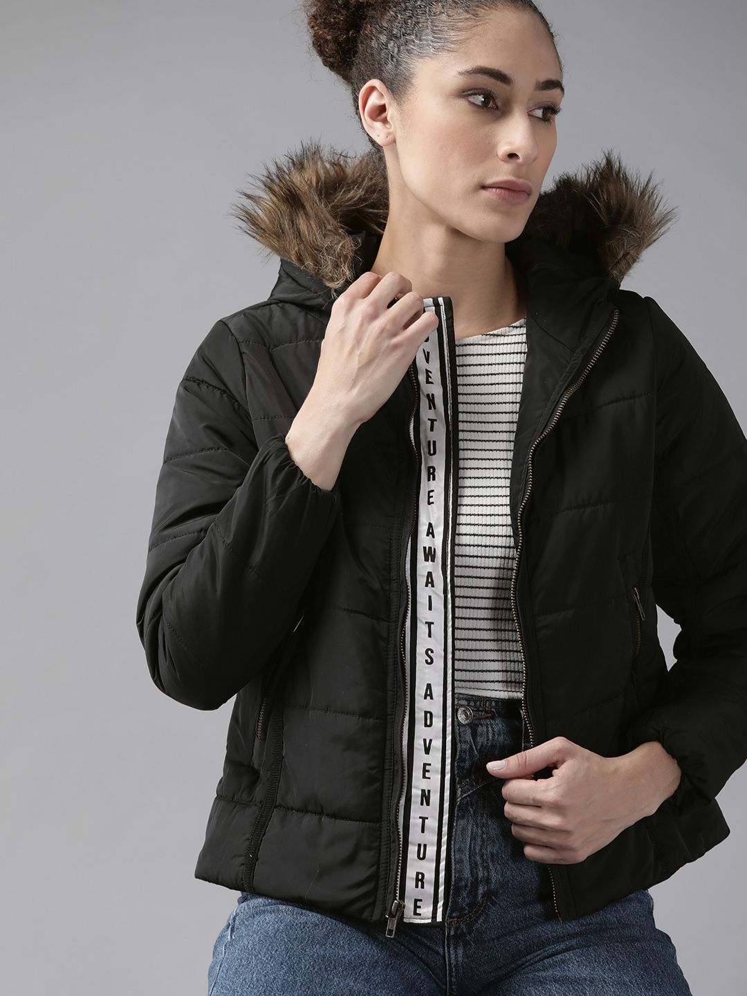 Roadster Women Black Solid Hooded Parka Jacket Price in India