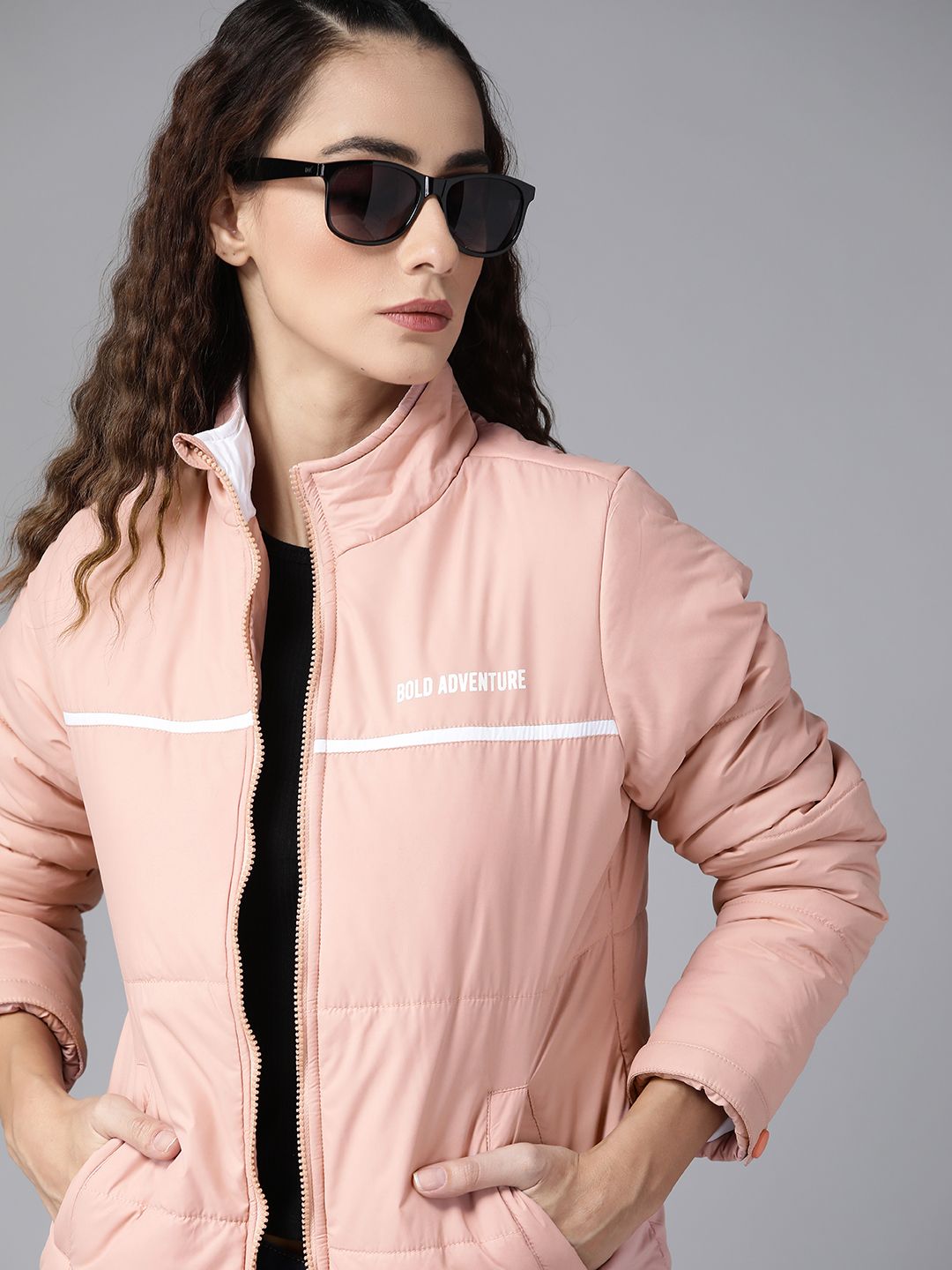 Roadster Women Dusty Pink Solid Padded Jacket Price in India