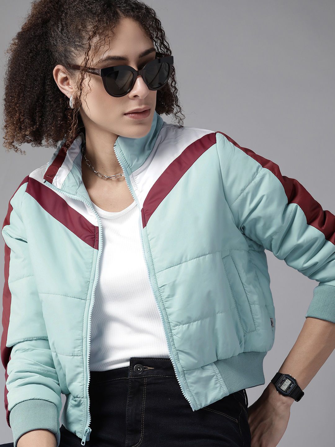 Roadster Women Blue Bomber Jacket Price in India