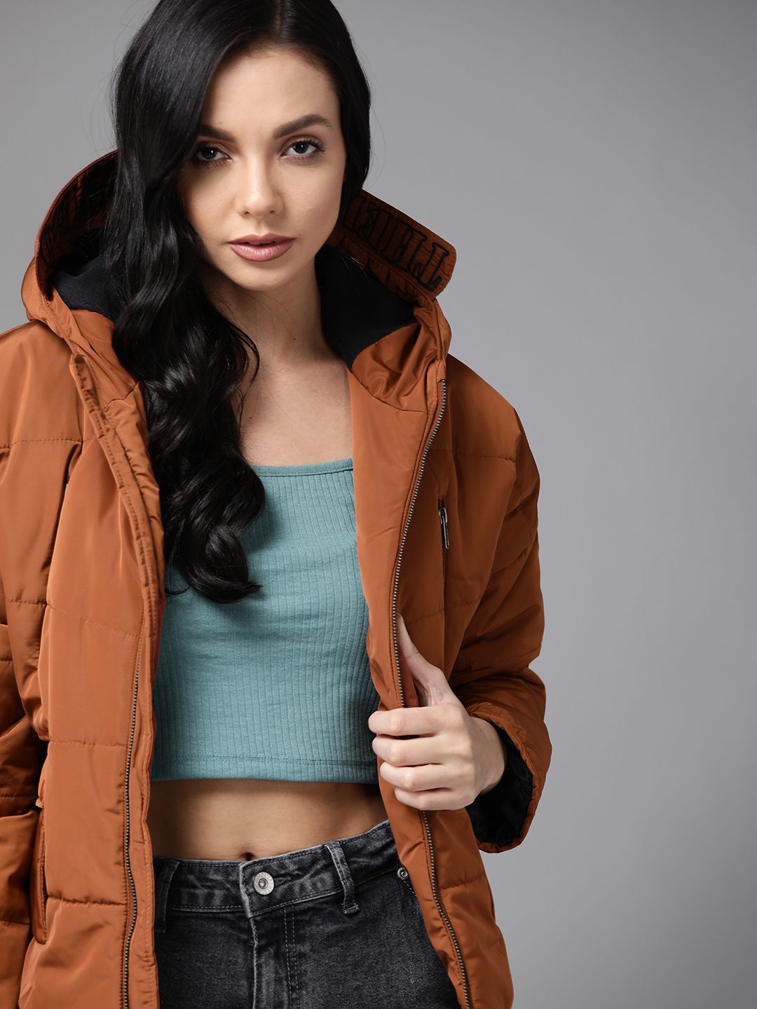 Roadster Women Rust Brown Puffer Jacket Price in India