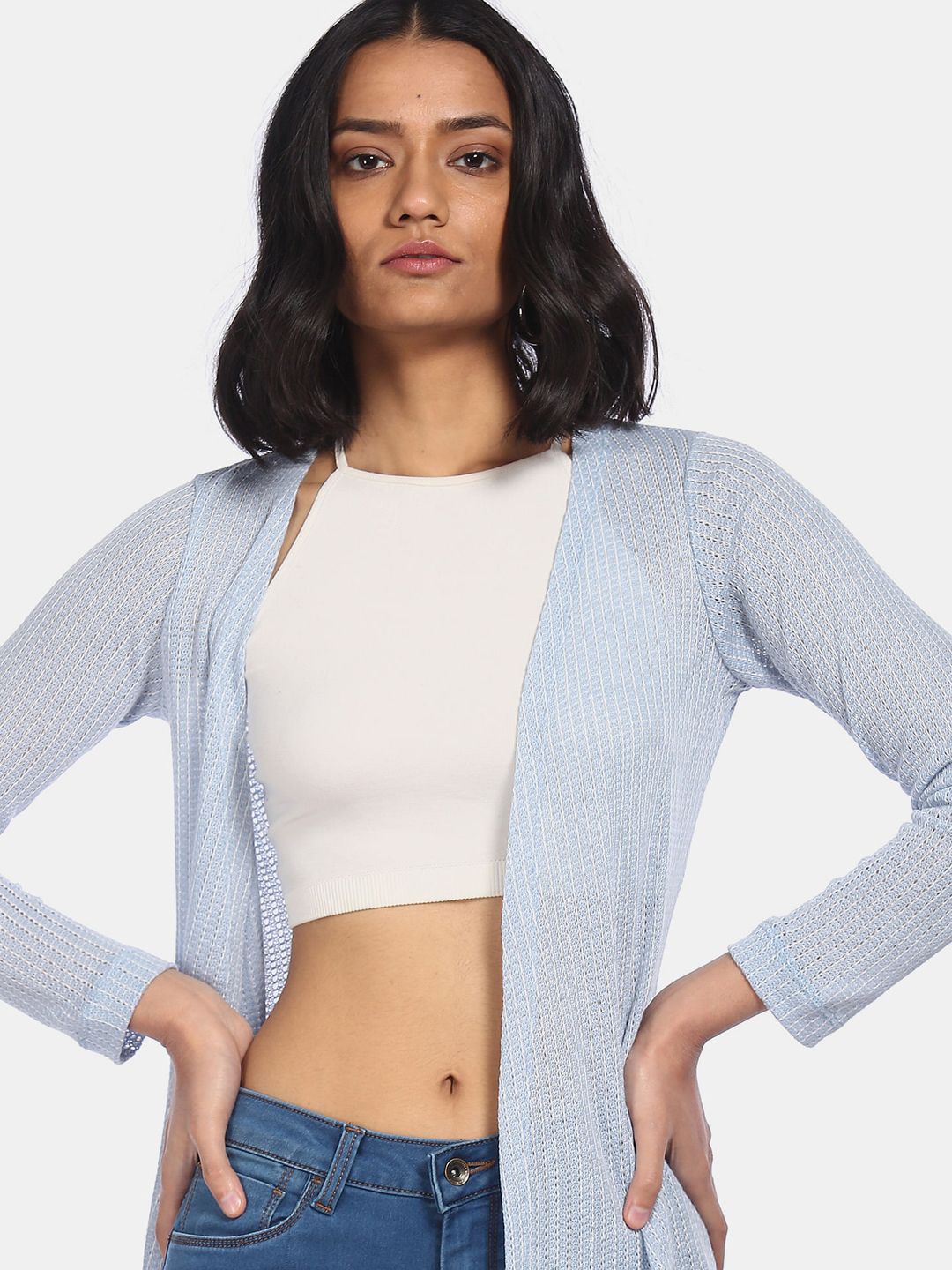 Sugr Women Blue Self Design Shrug Price in India