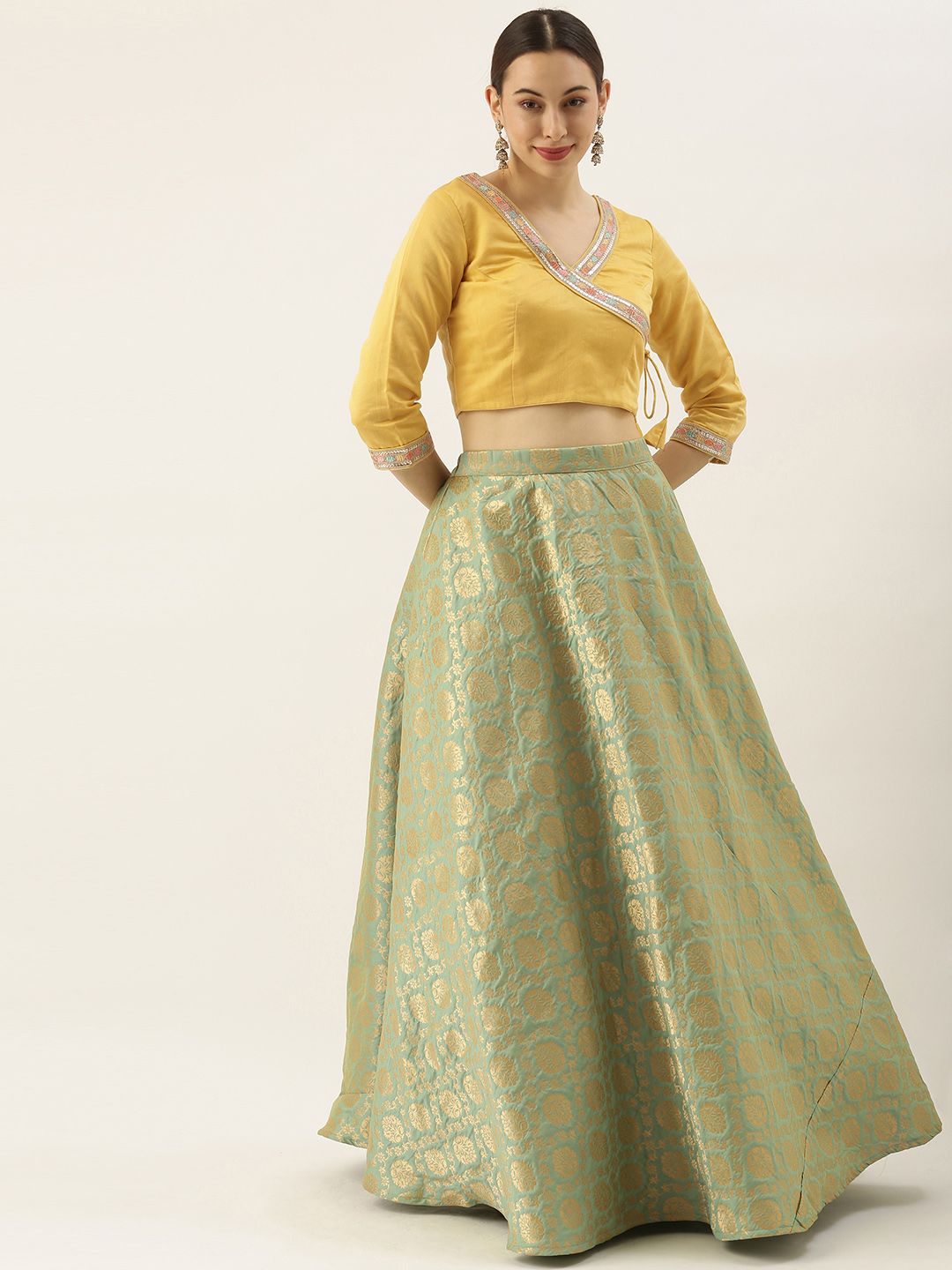 EthnoVogue Green Made to Measure Lehenga & Blouse Price in India