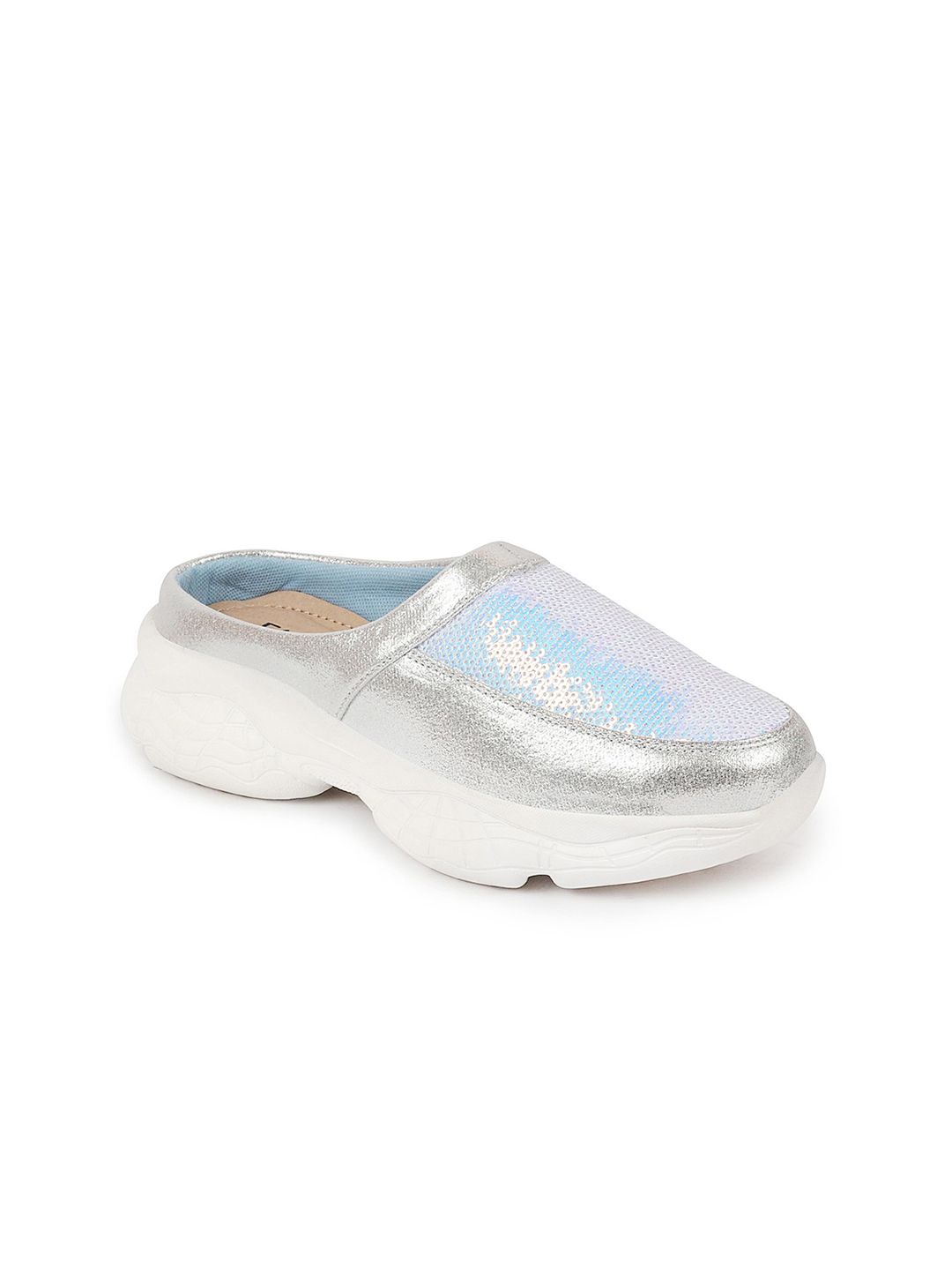 FAUSTO Women's Silver Back Open Embellished Slip On Mules Price in India
