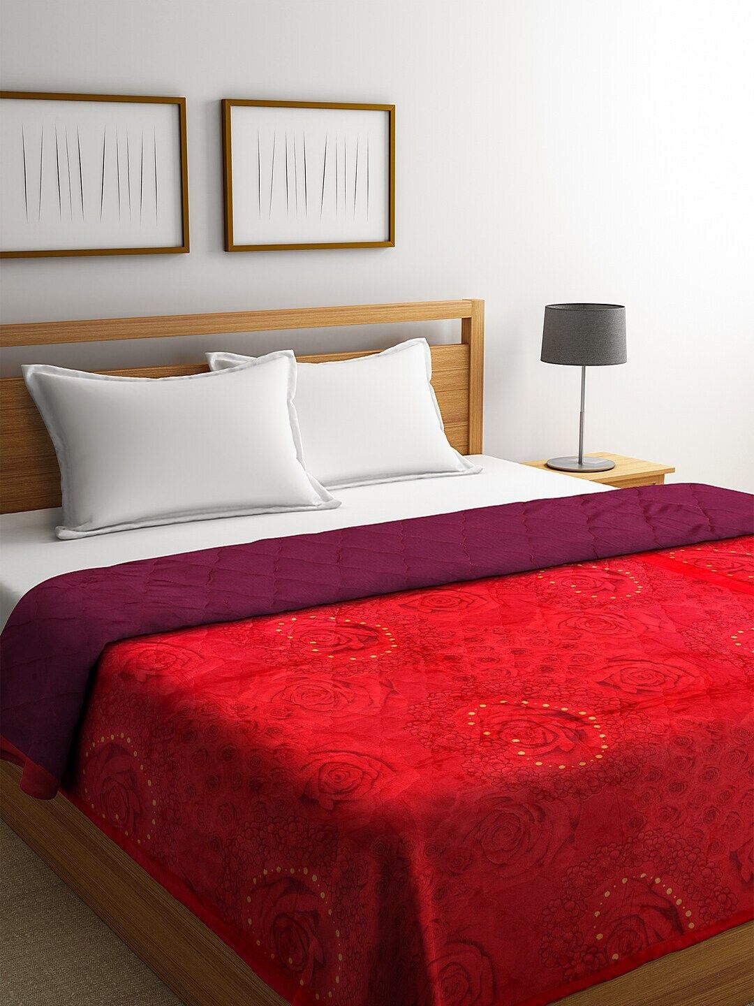 KLOTTHE Red & Purple Floral AC Room 500 GSM Double Bed Comforter Price in India