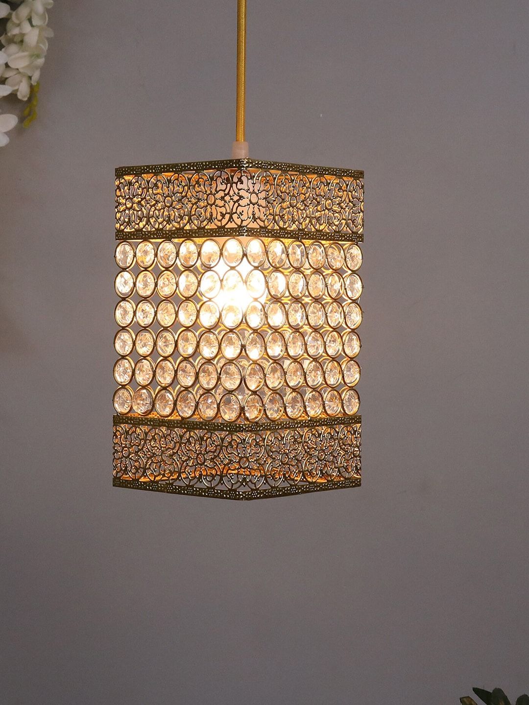 Homesake Gold-Toned & White Self Design Contemporary Pendant Lamp Price in India