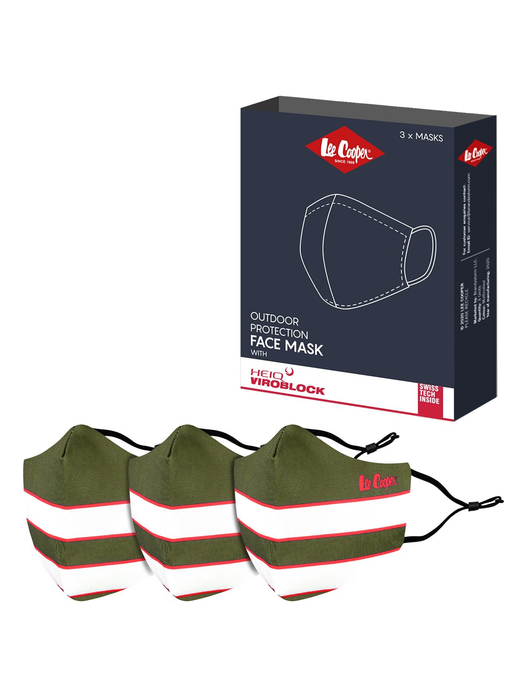 Lee Cooper Unisex Pack Of 3 Printed 6-ply Reusable Cloth Masks Price in India