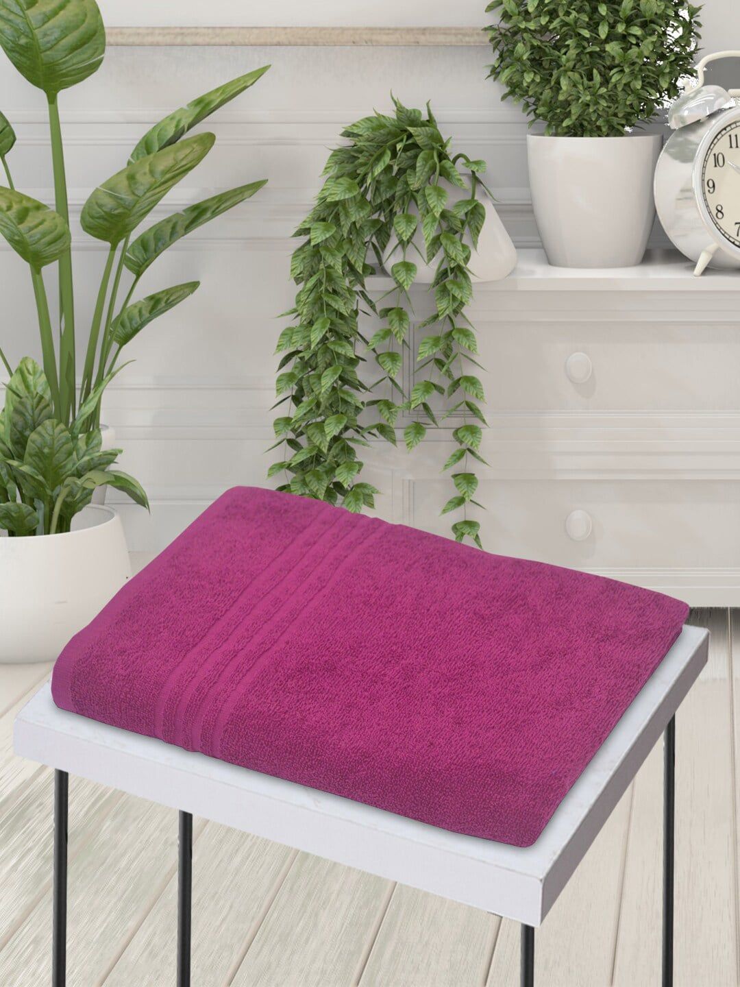 BIANCA Magenta Pink Solid 380 GSM Pure Cotton Bath Towel Price in India