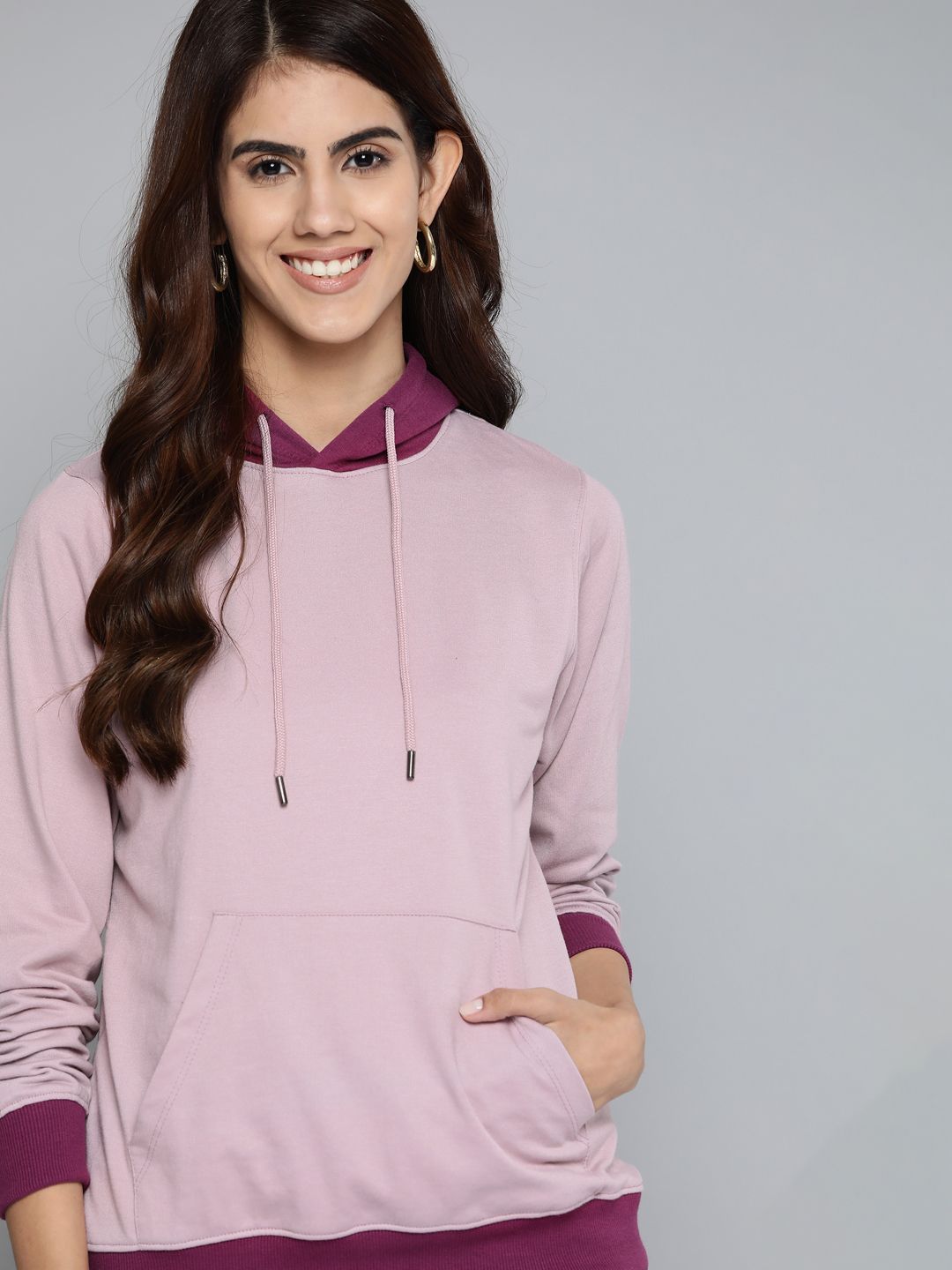 Mast & Harbour Women Mauve Solid Hooded Sweatshirt Price in India