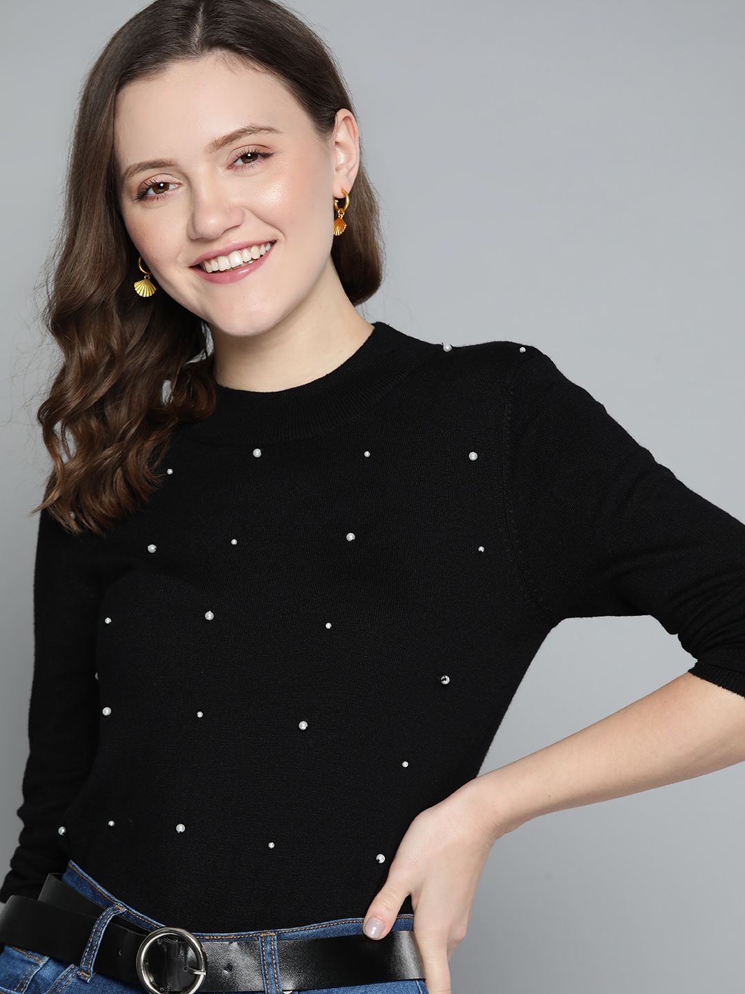 Mast & Harbour Women Black Embellished Pullover Price in India