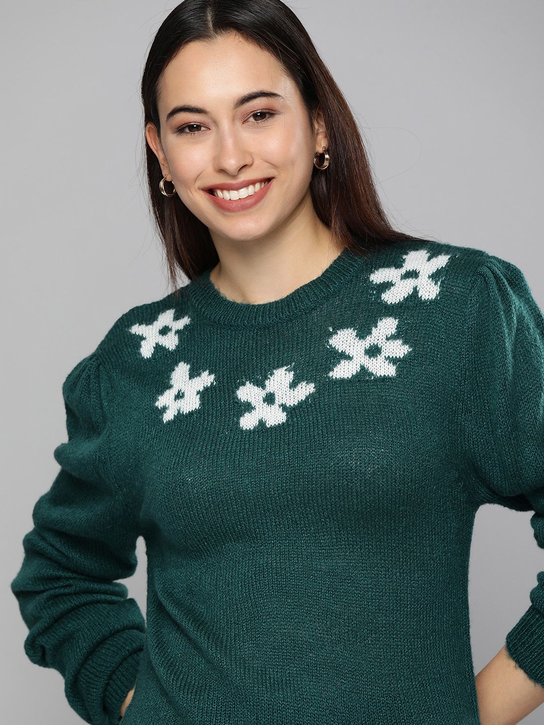 Mast & Harbour Women Green Floral Pullover Price in India