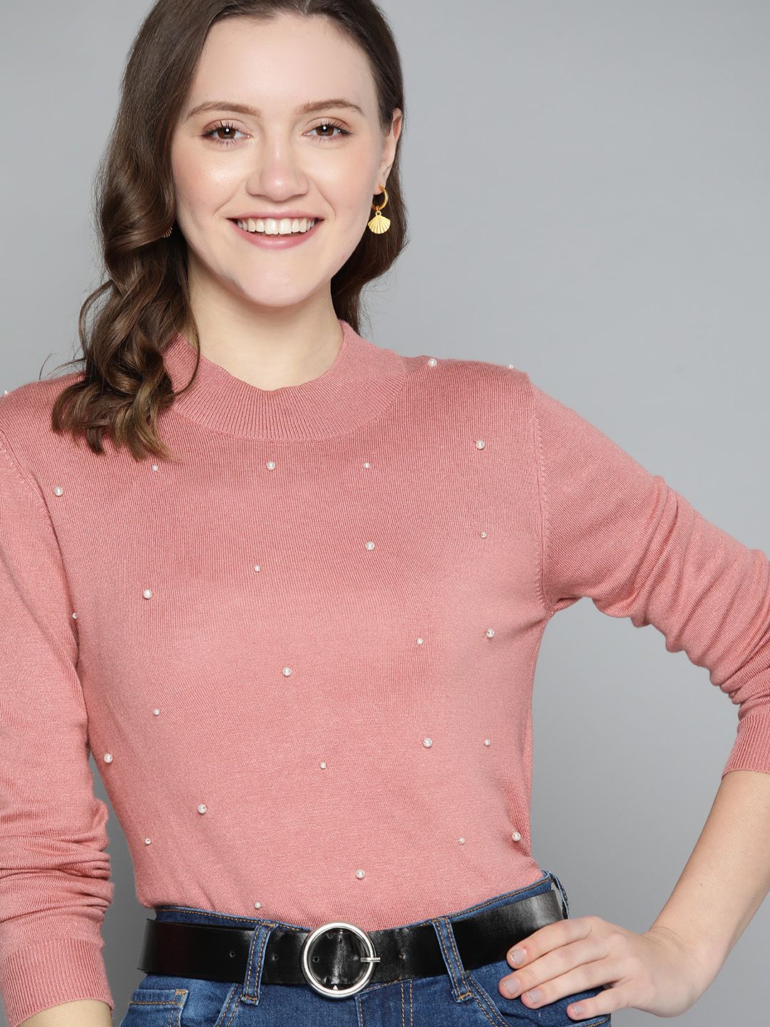 Mast & Harbour Women Pink Embellished Pullover Price in India