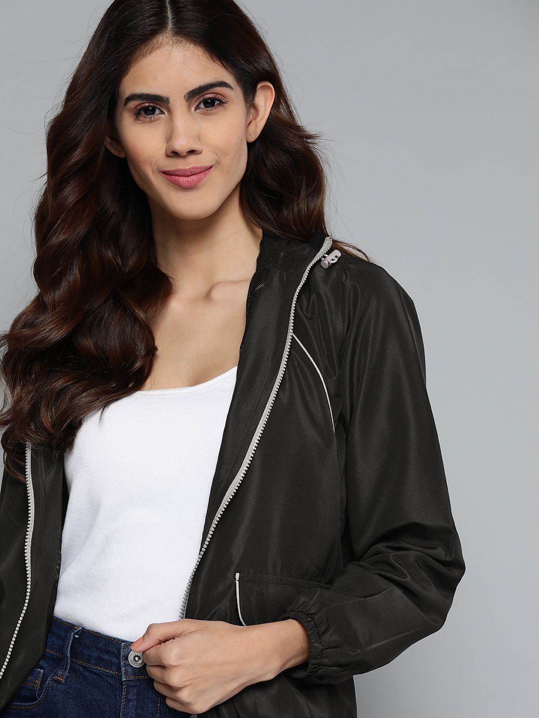 Mast & Harbour Women Black Solid Bomber Jacket Price in India