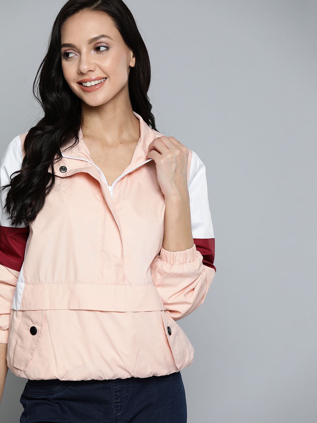 Mast & Harbour Women Peach-Coloured Solid Tailored Jacket Price in India